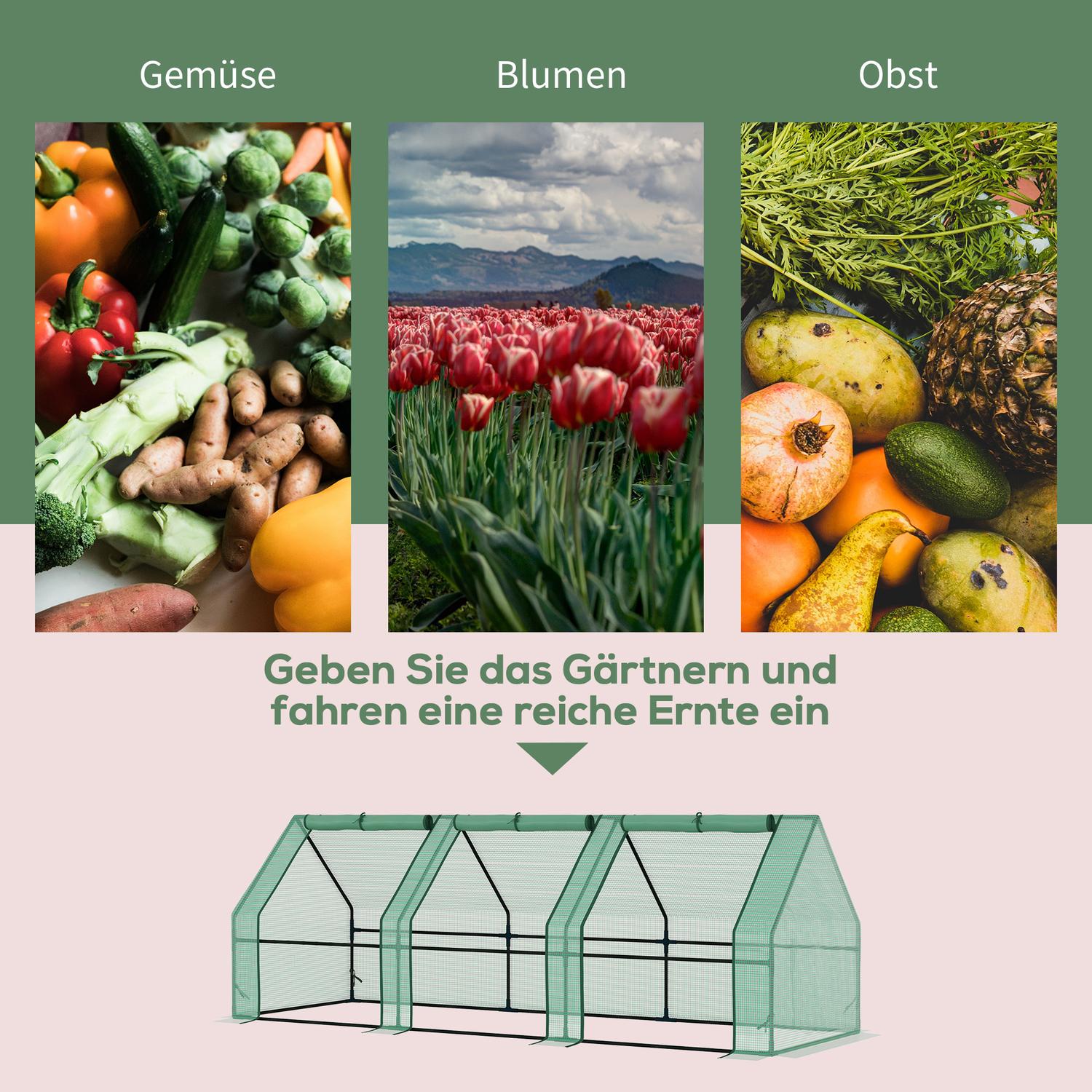 Växthus Kallstomme för Trädgård & Balkong, 270x90x90 cm, Grön