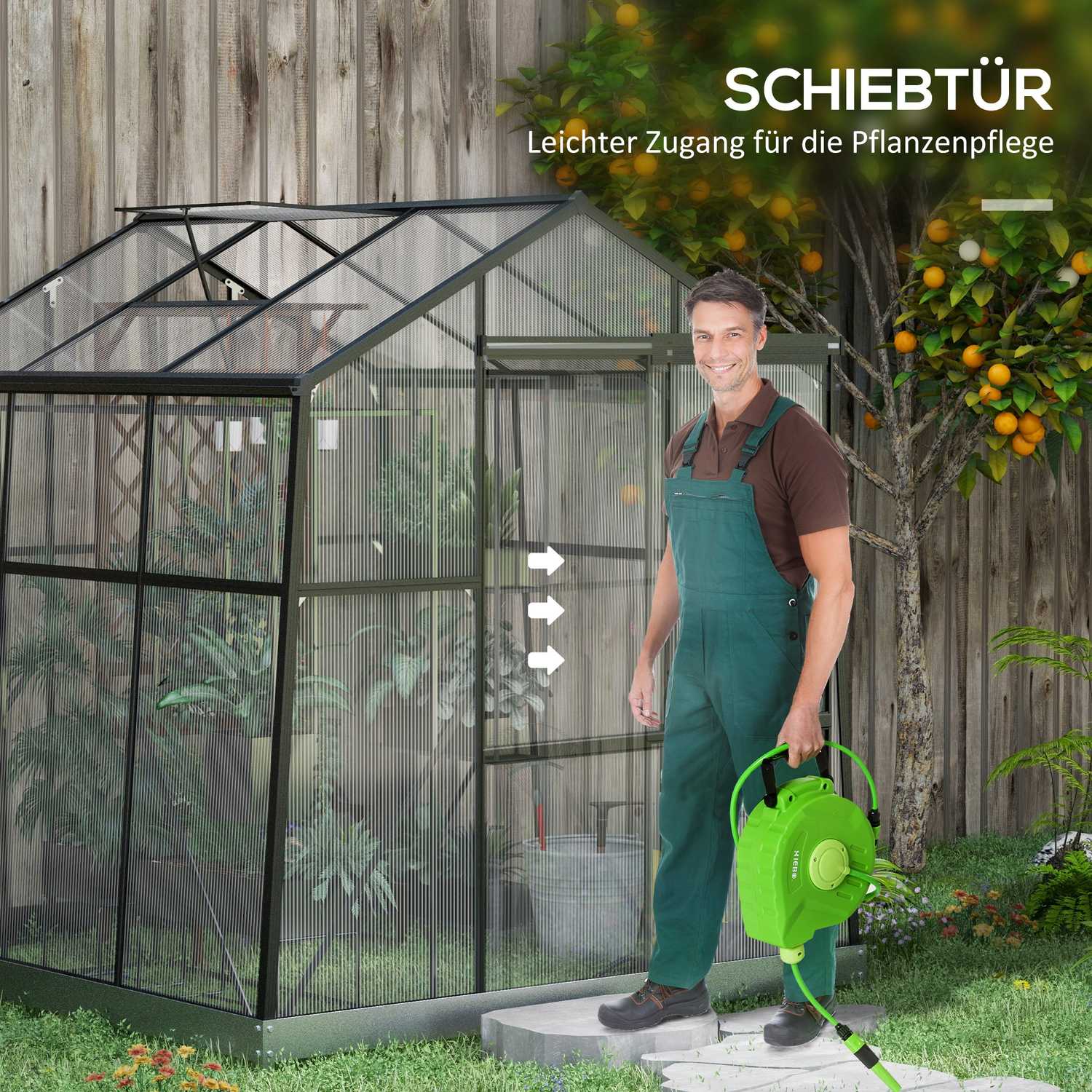 Växthus i aluminium med skjutdörr, 3,68 m², svart