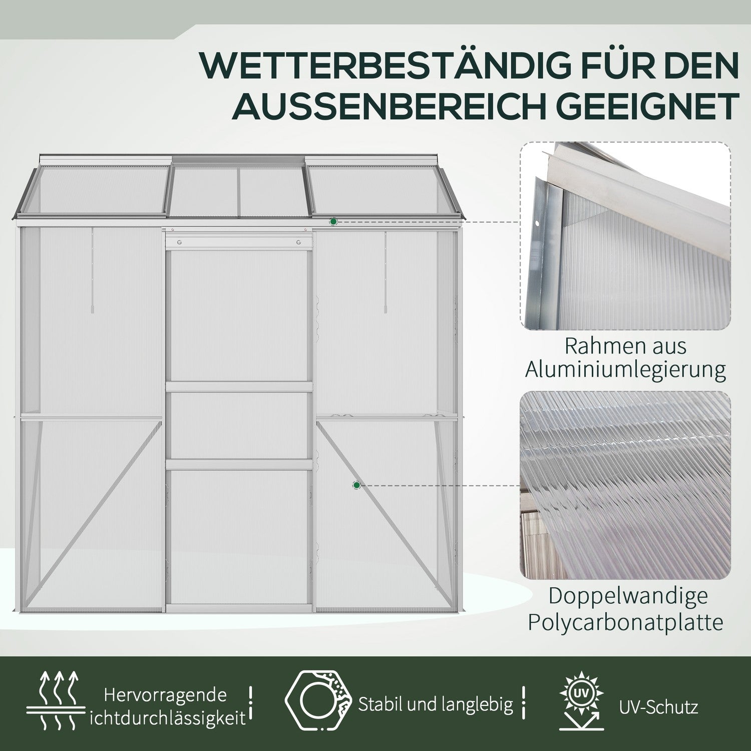 Växthus i polykarbonat med skjutdörr för trädgårdsbruk