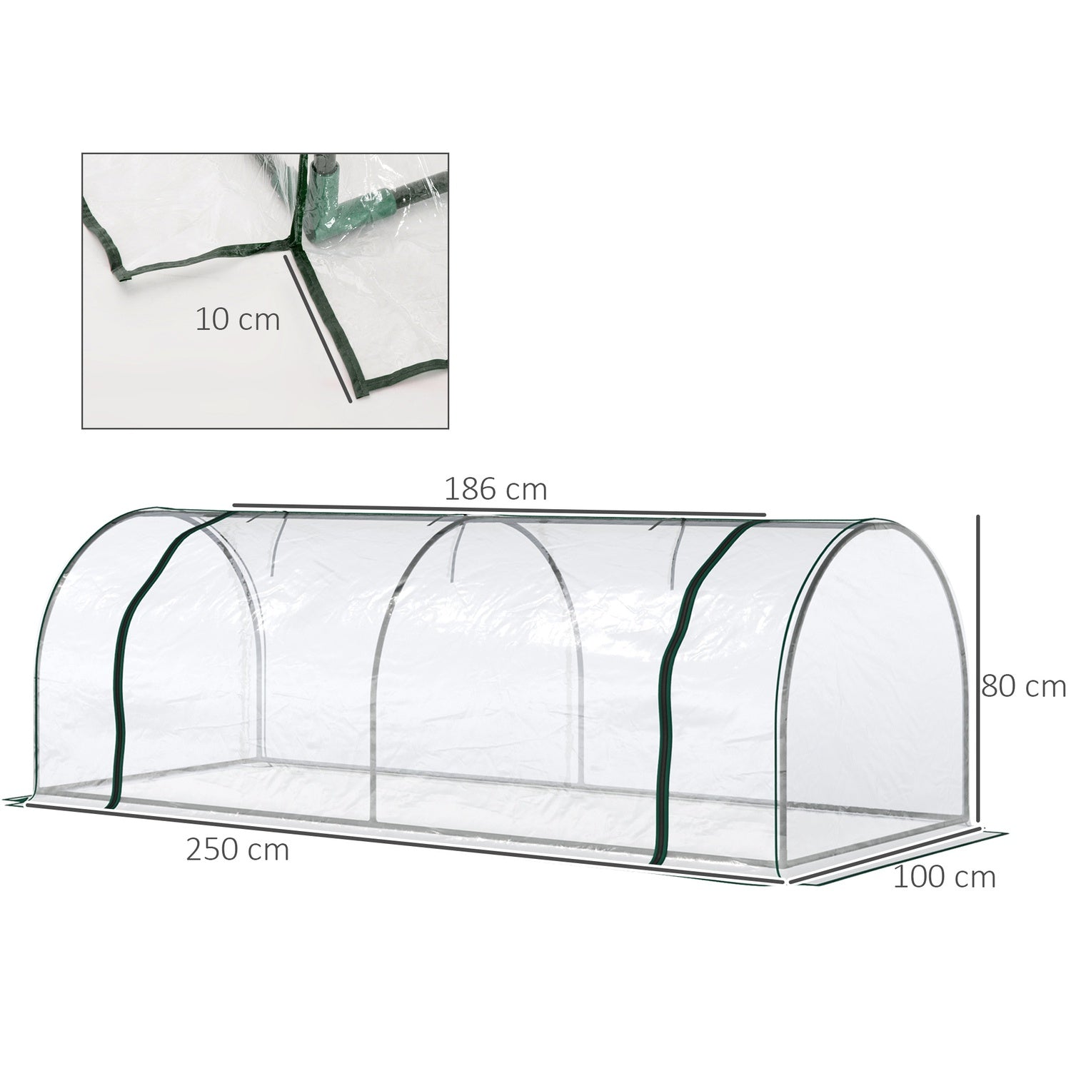 Växthus i stål PVC med dörr – 250x100x80cm kall ram