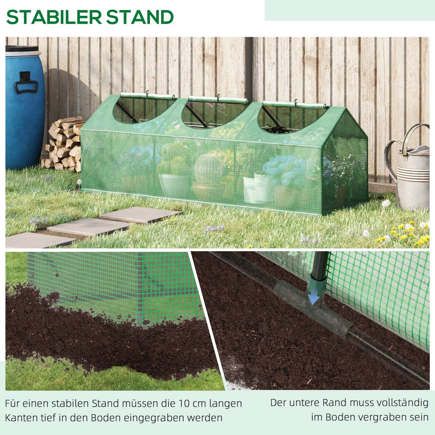 Växthus med fönster, grön PE Kallram, 180x60x60Cm