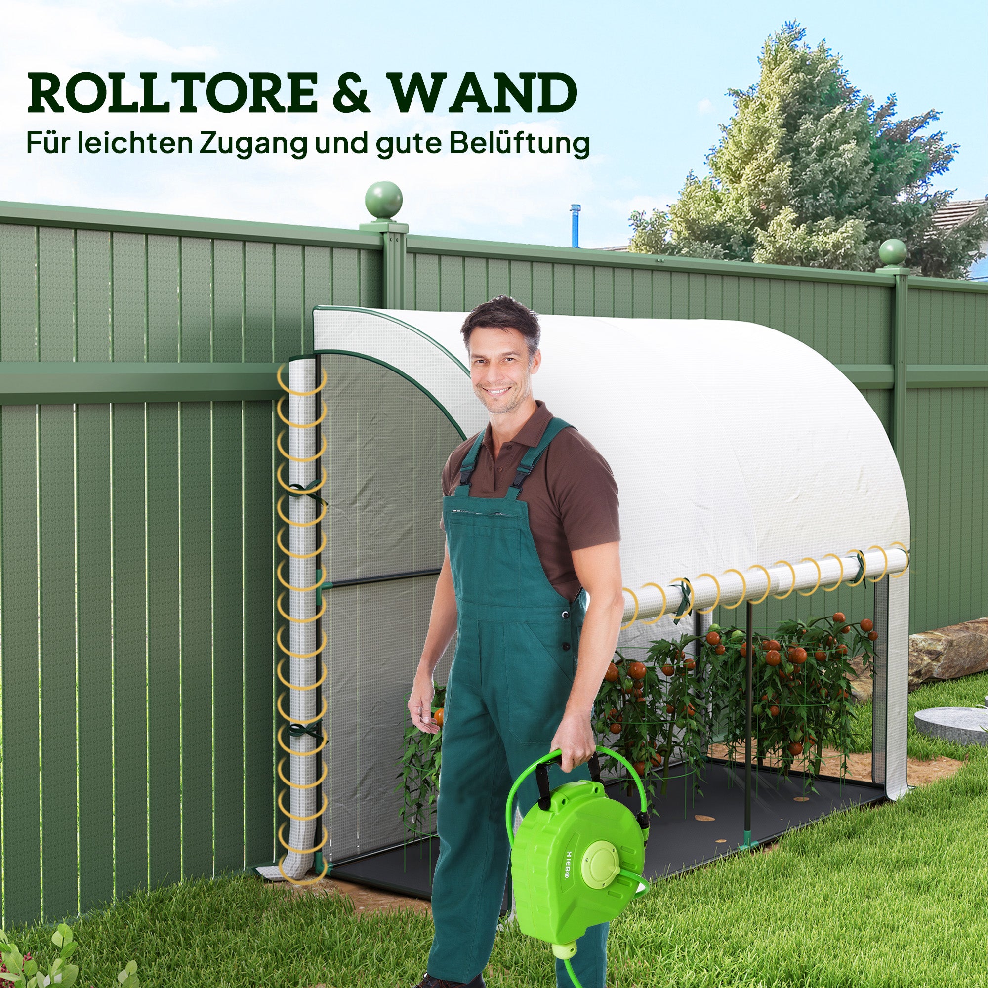 Växthus med rulldörr, UV-skyddad stålram, 200x80x157cm