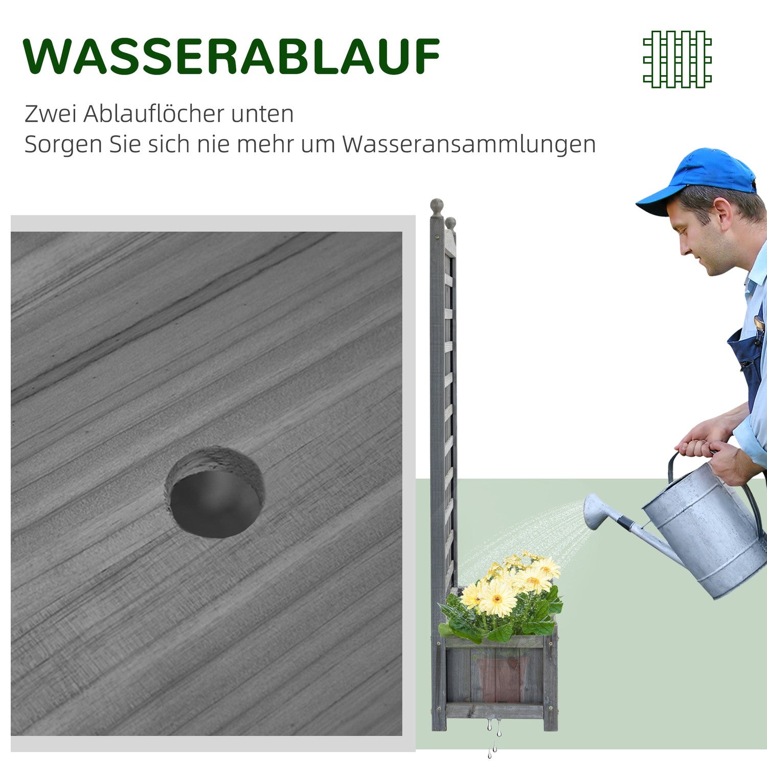 Växtlåda i trä med spaljé, ljusgrå, 64x28x120cm