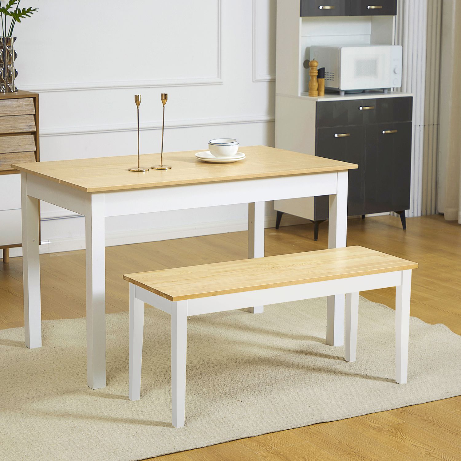 White Pine Wood 2-sits matsalsbänk, 220 kg kapacitet, 102x36x45 cm