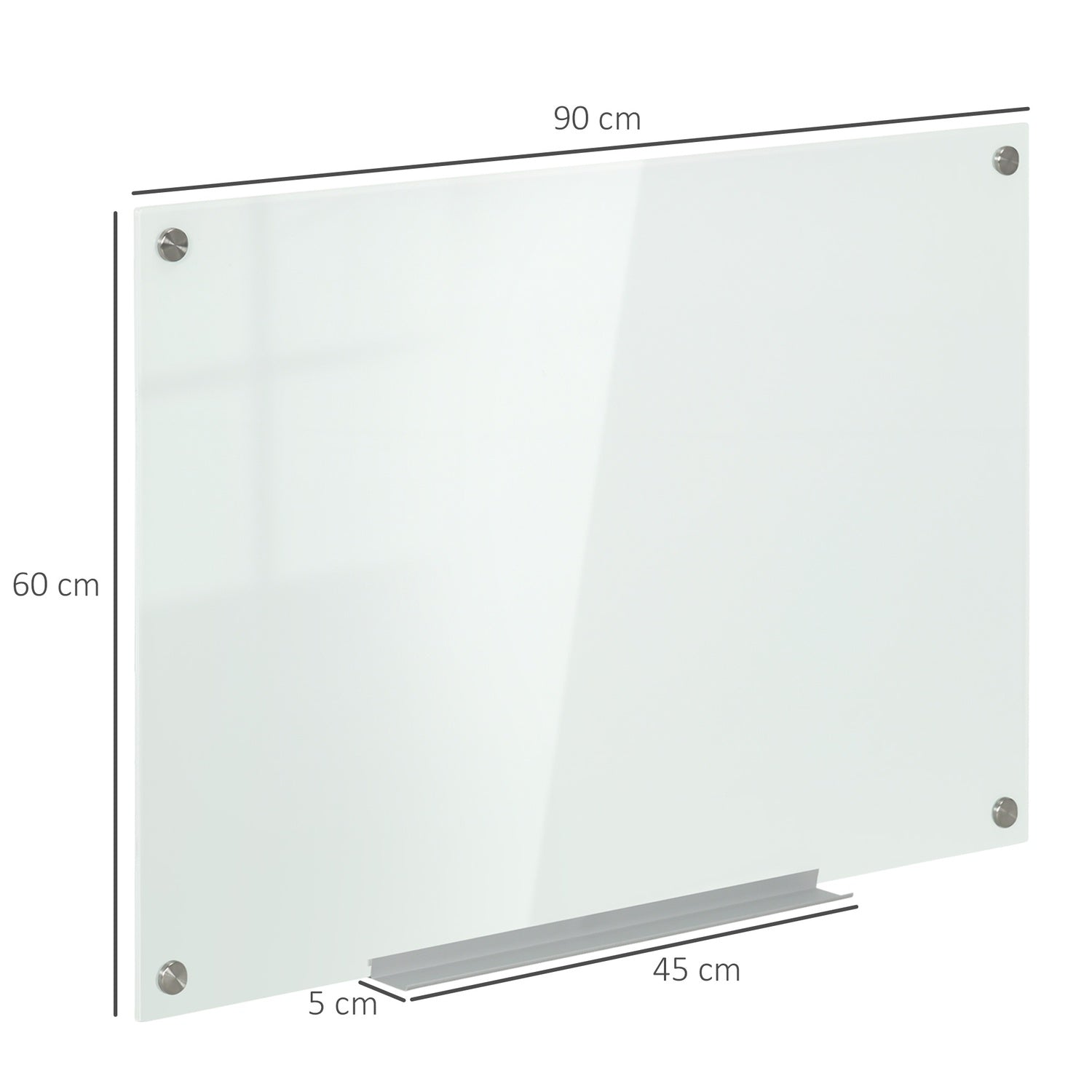 Whiteboard glastavla, staffli, hylla, 90x60Cm, 4 pennor