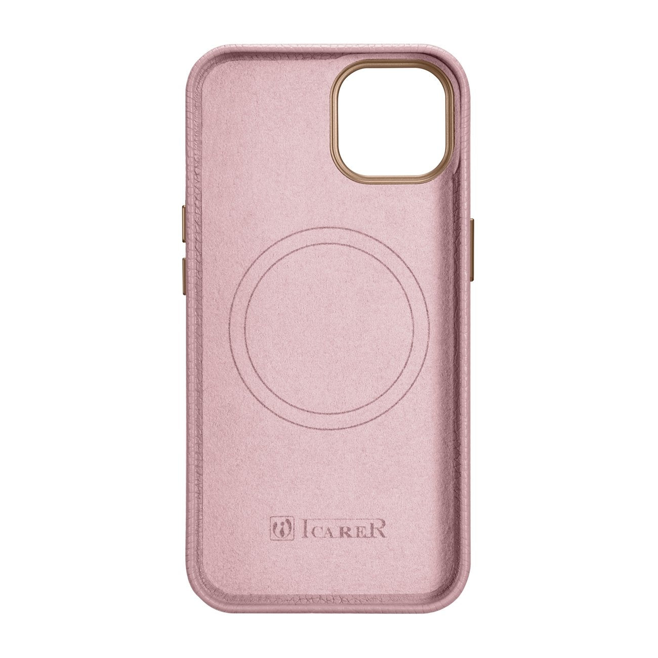 iPhone 14 Plus magnetiskt läderfodral med MagSafe Litchi Premium läderfodral rosa