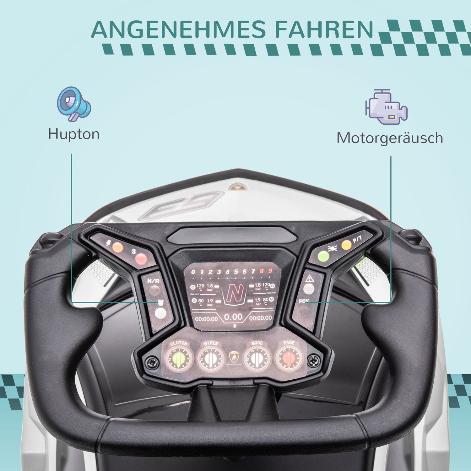 Åkbil för barn med förvaring, signalhorn och motorljud