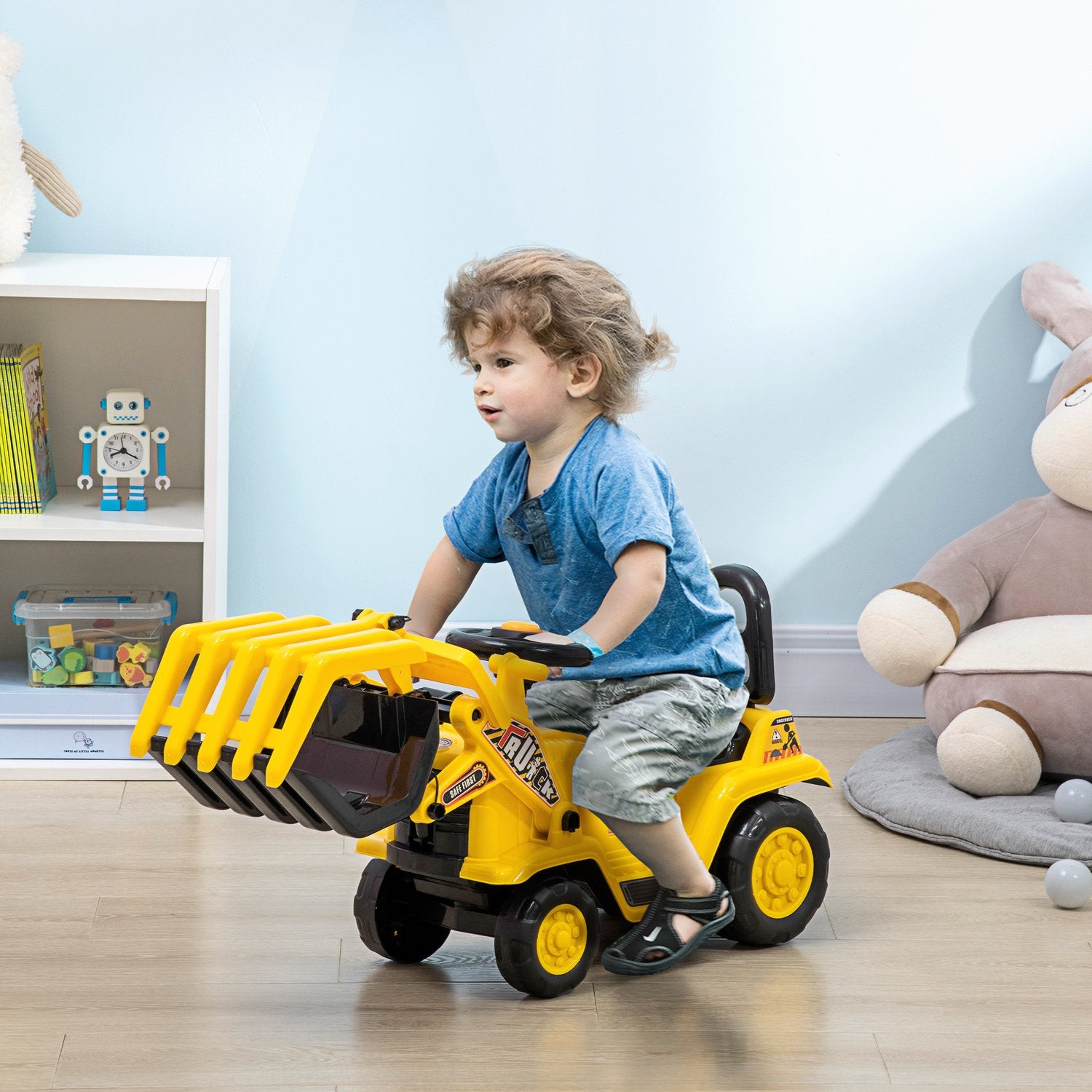 Åkande grävmaskinsleksak med spade och ljud, 3-4 år, gul