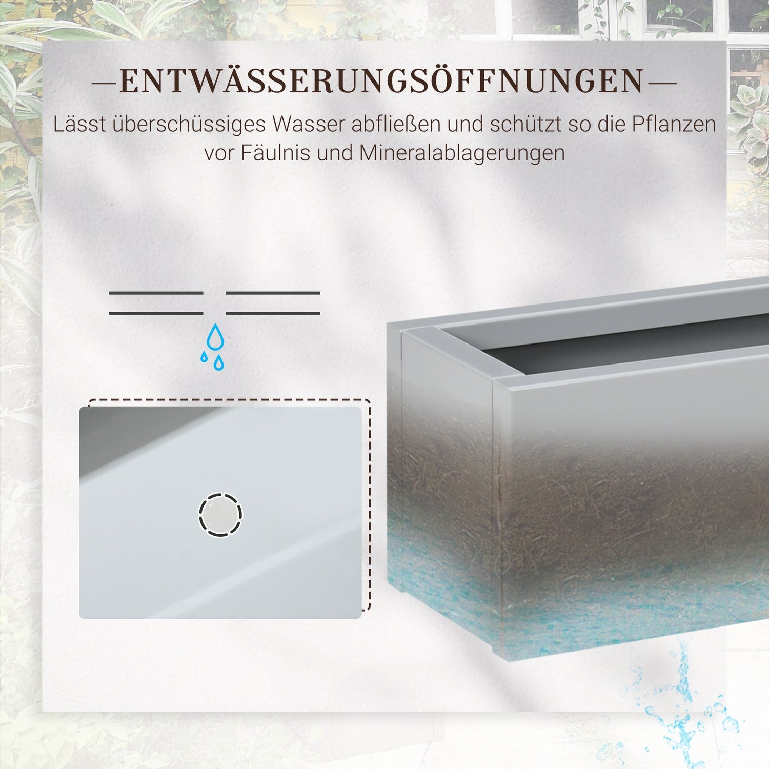 Örtkruka i stål – Grå 91x22x22 cm för balkong