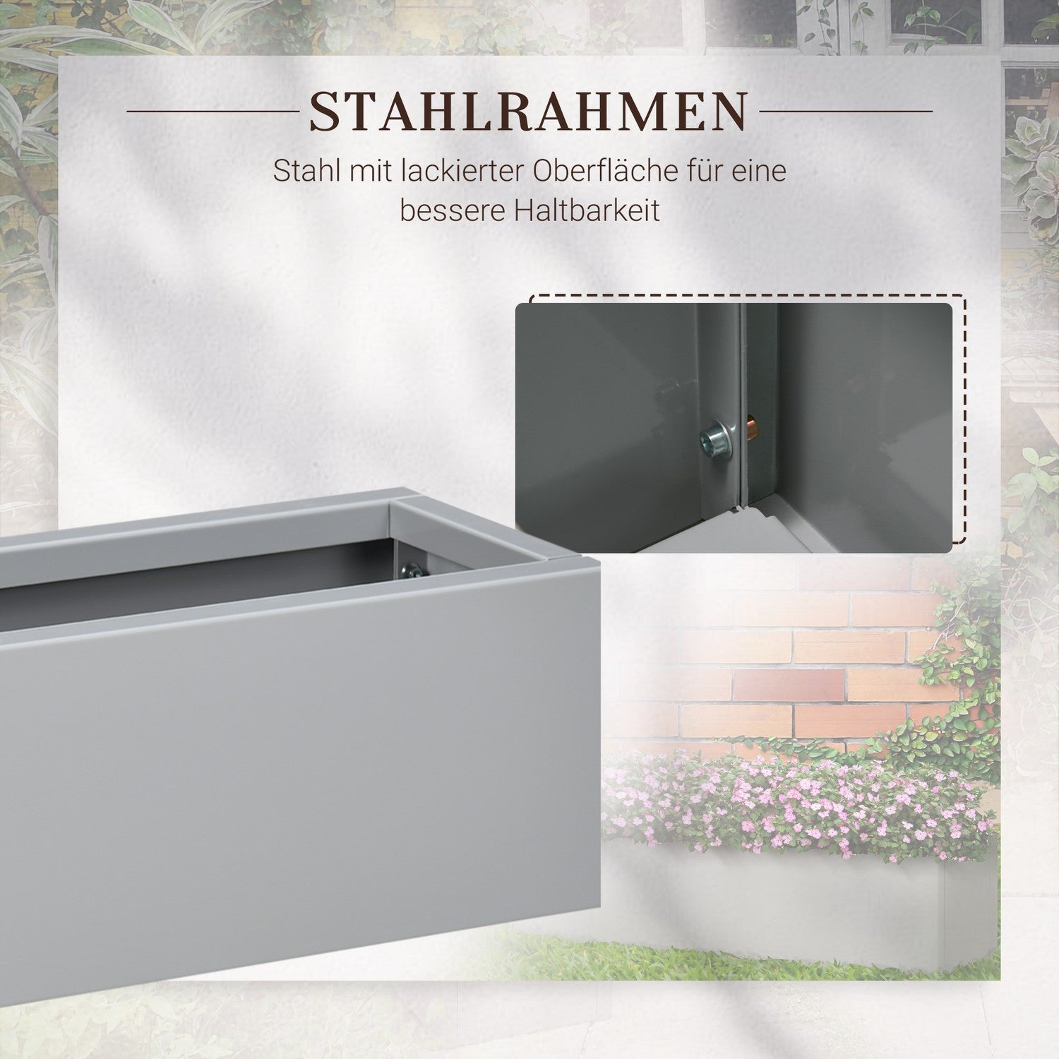 Örtkruka i stål – Grå 91x22x22 cm för balkong