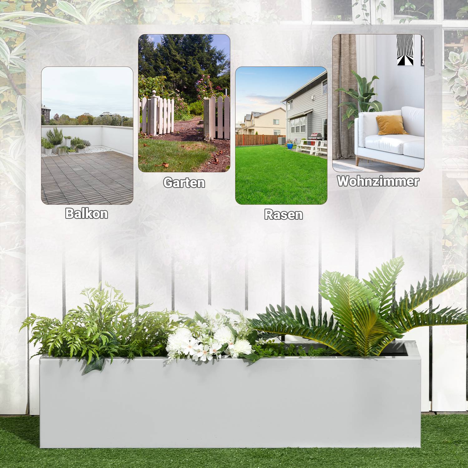 Örtkruka i stål – Grå 91x22x22 cm för balkong