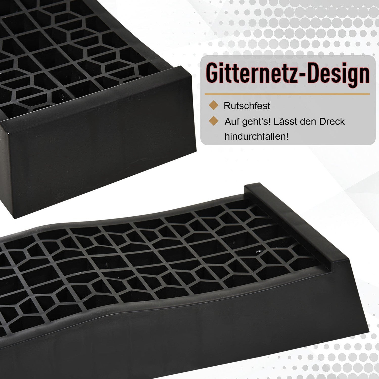 Gummitröskelrampsats, svart, 70x20x8 cm, trottoarkant