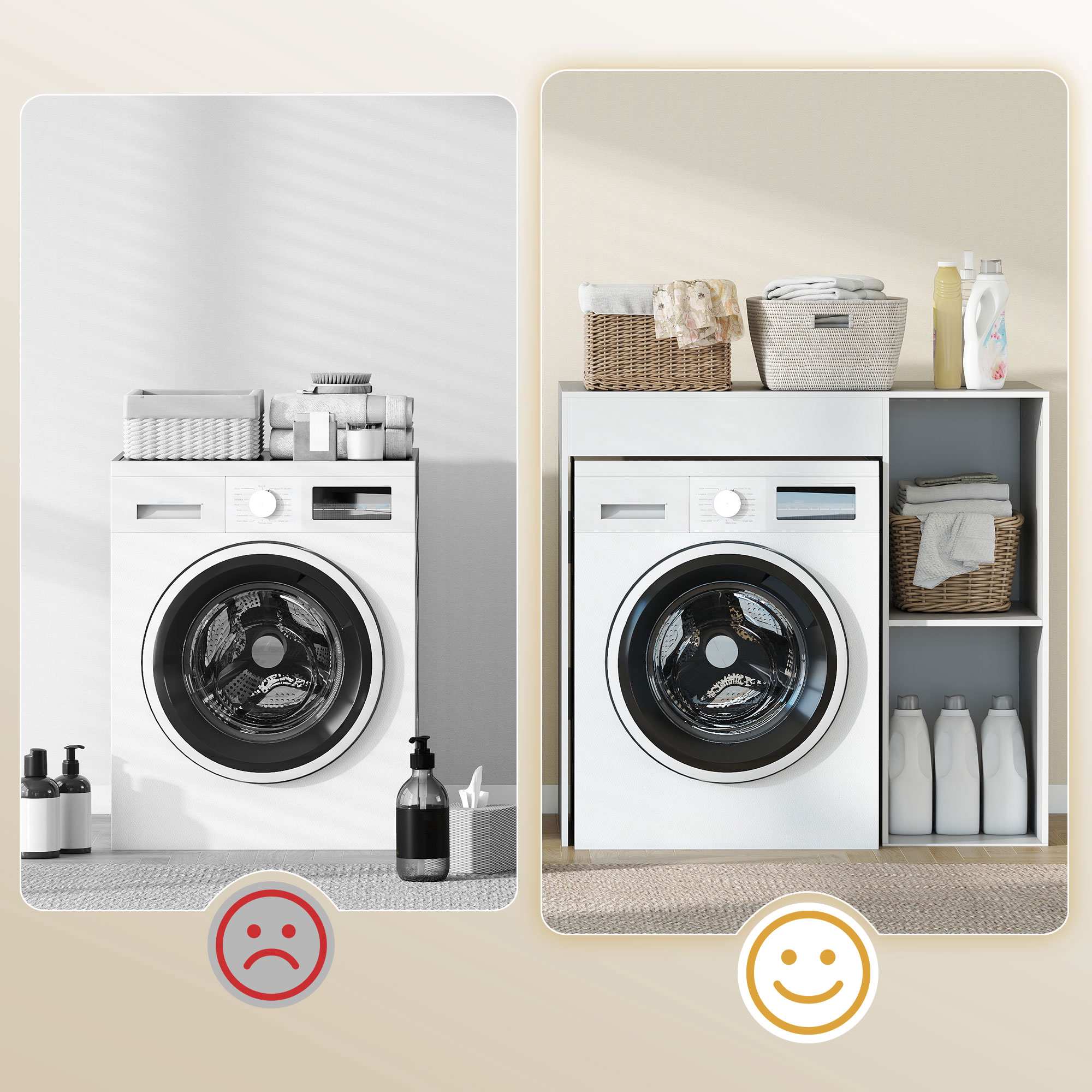Övertvättmaskinsförvaringsskåp, vitt, öppna hyllor