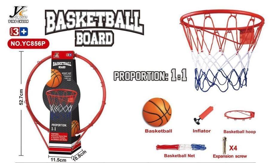 1:1 metall basketset med båge, nät, boll och pump