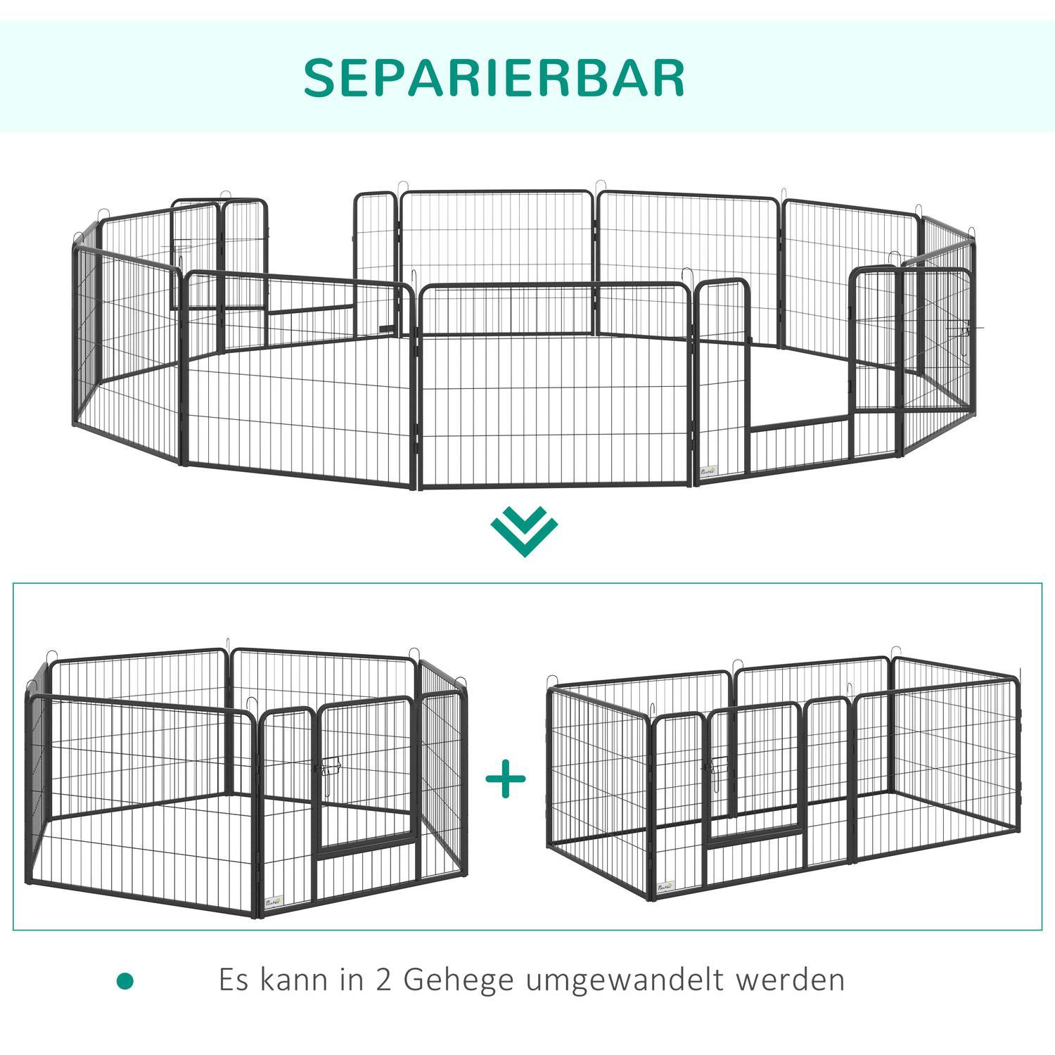 Outdoor Run, 60 Cm Hög Valplopp Med Dörr, Valp Lekhage, Hund Lekhage Med 12 Paneler, Outdoor Dog Run, Stål, Svart