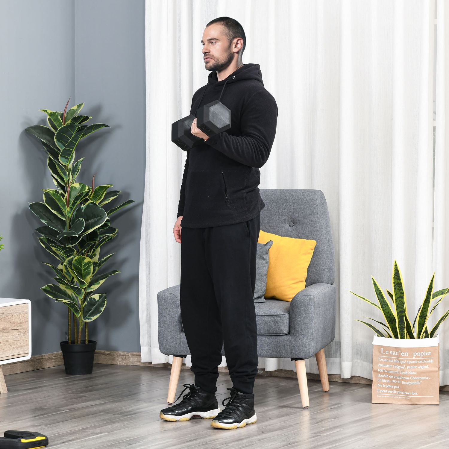 15 kg hexagon hantel, räfflade handtag, gjutjärn