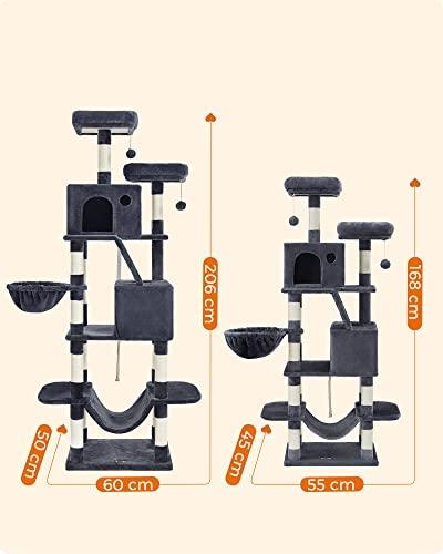 168 cm högt kattträd på flera nivåer med hängmatta och grottor