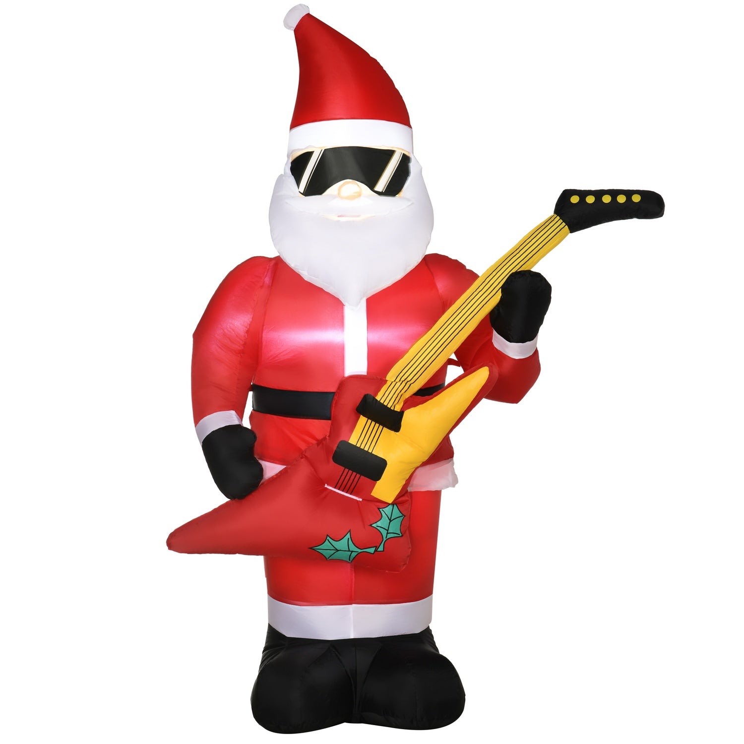 Uppblåsbar tomte med gitarr & LED-ljus, 215 cm vattentät