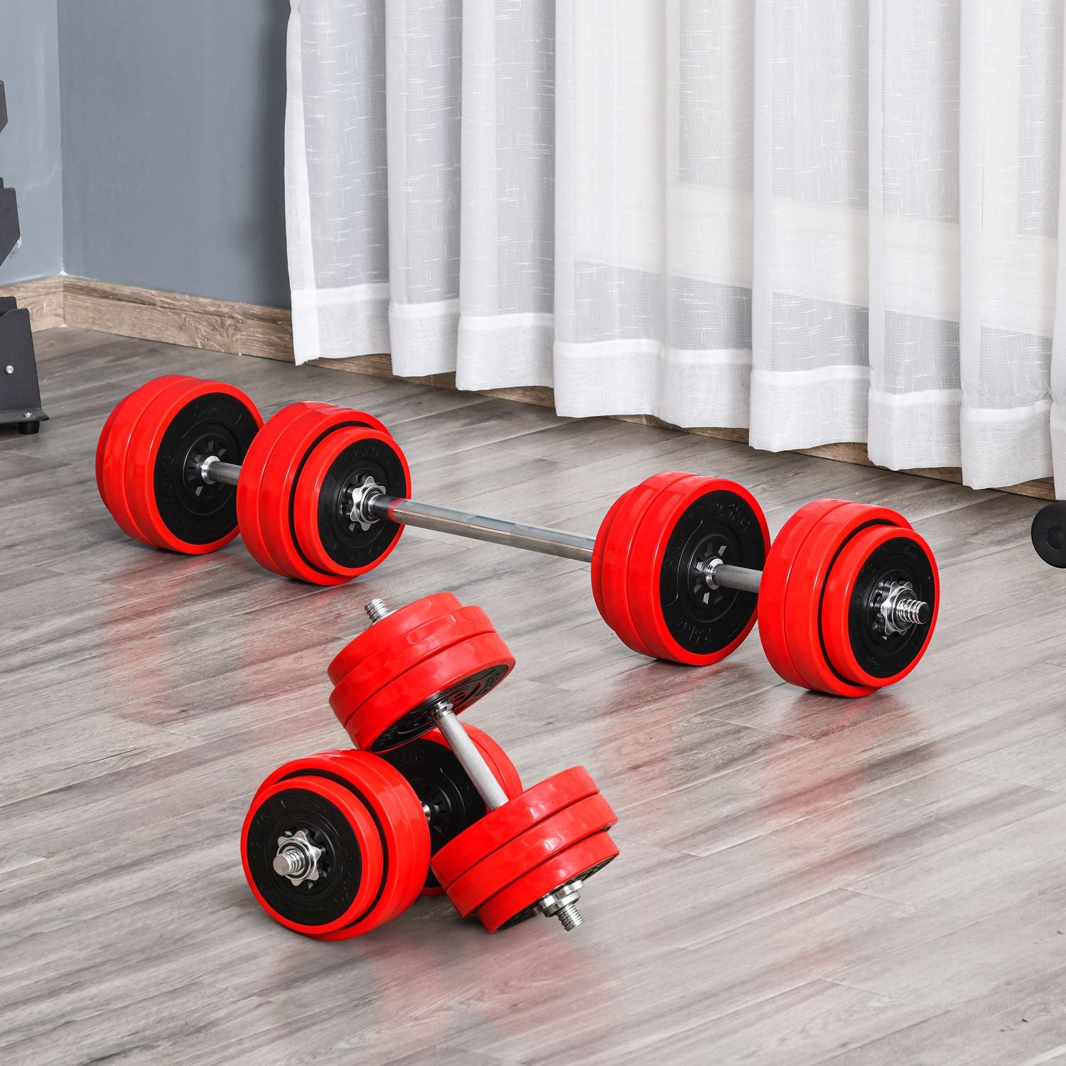 Justerbar 2-i-1 hantelset, 20/30 kg, stål & PP-plast