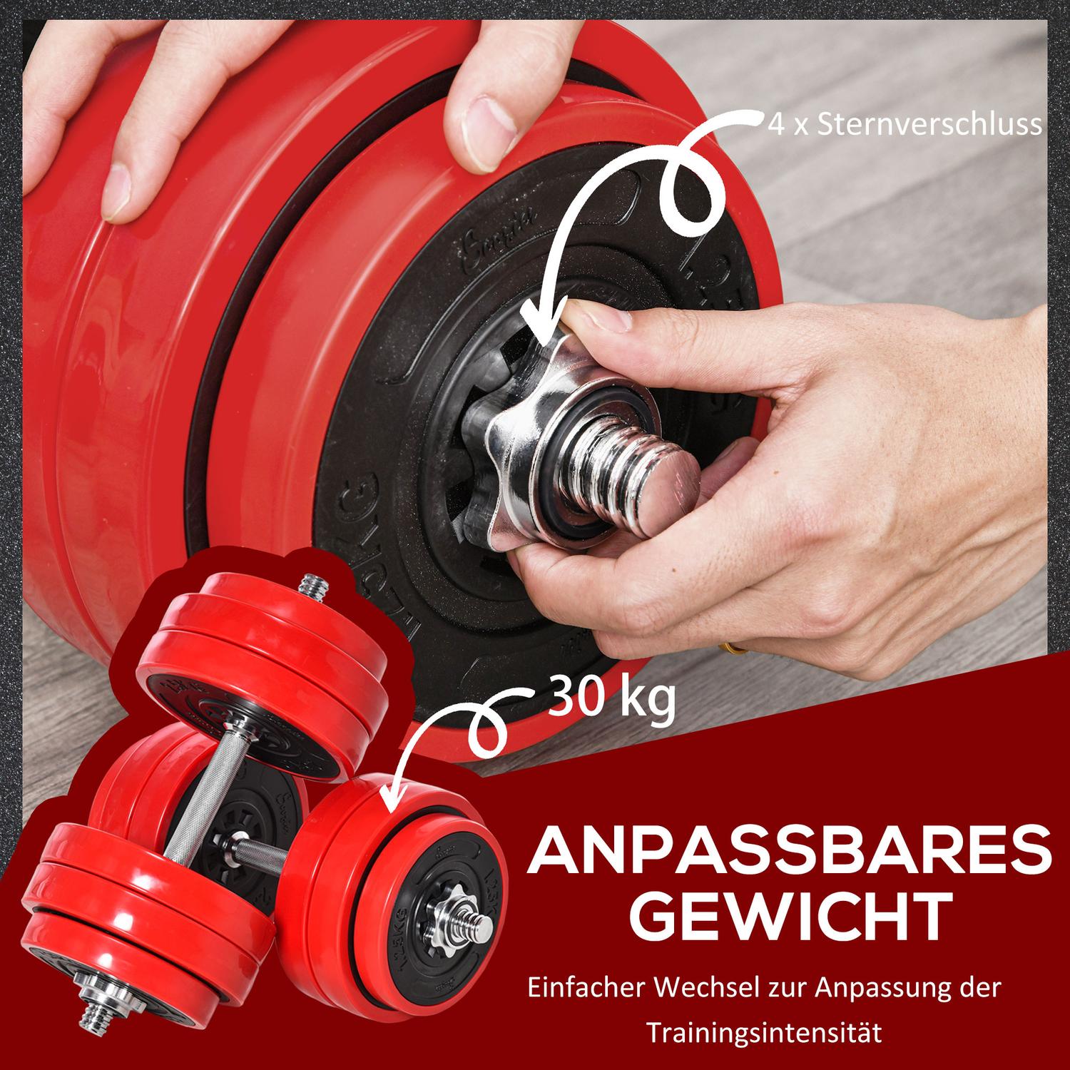 Justerbar 2-i-1 hantelset, 20/30 kg, stål & PP-plast
