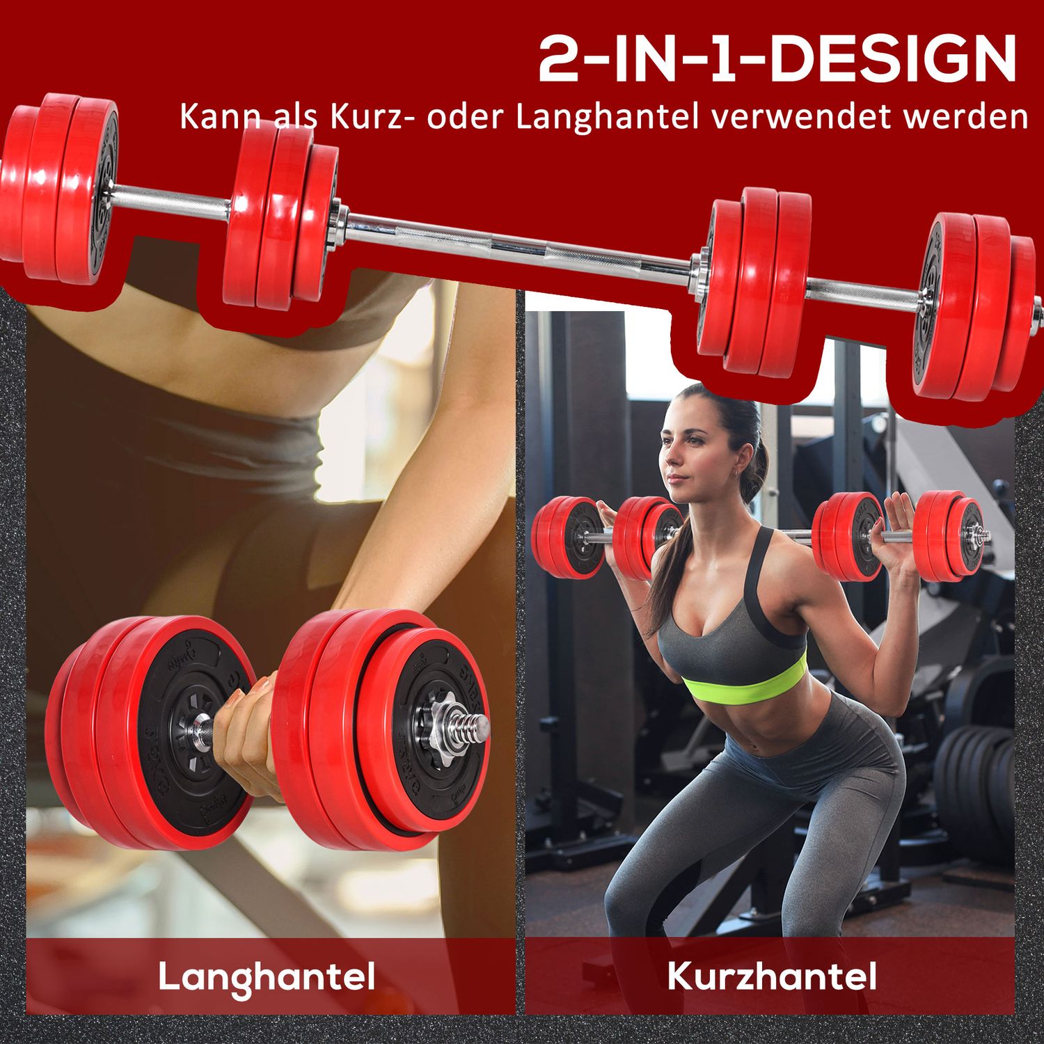 Justerbar 2-i-1 hantelset, 20/30 kg, stål & PP-plast