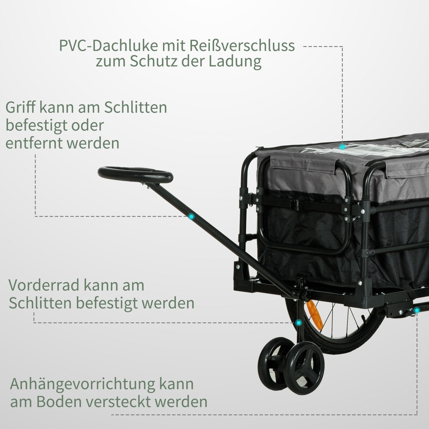 2-I-1 Cykelsläp Lastvagnstransportvagn För Cykel Med 20 Tums Pneumatiska Däck 40 Kg Lastkapacitet 130 X 64 X 64/103 Cm