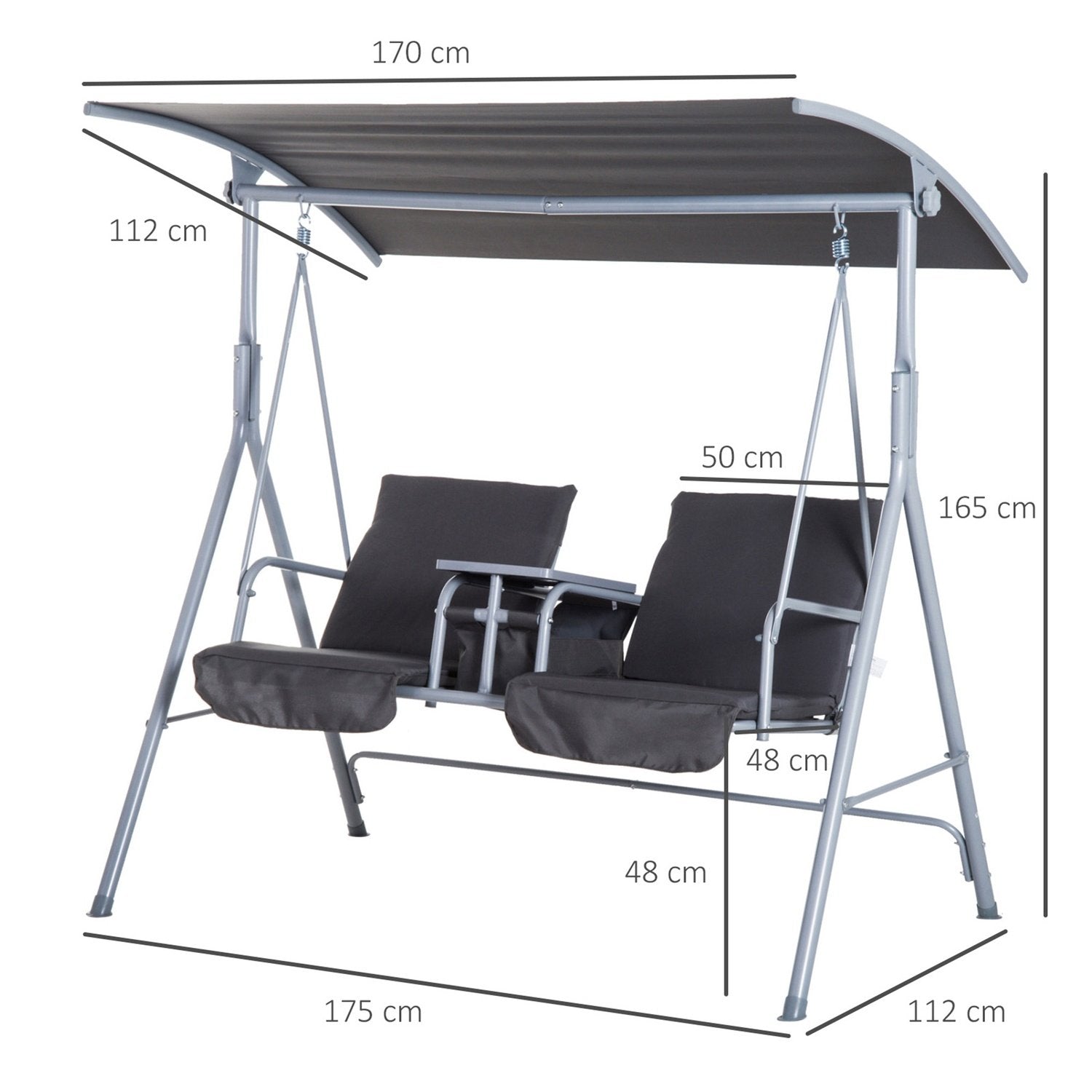 Hollywood Swing Garden Swing 2-Sits Med Solskydd Grå 175 X 112 X 165 Cm