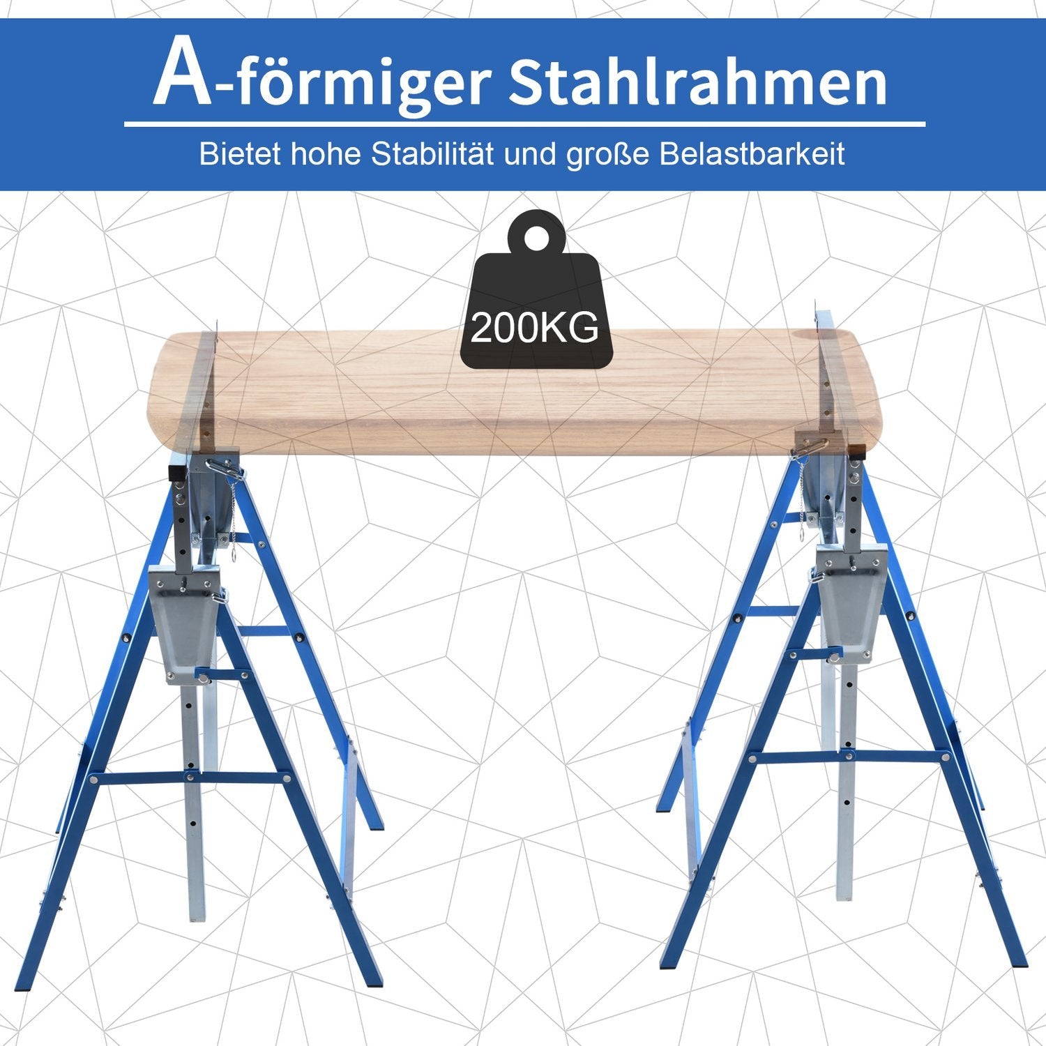 2 X Ställningsbock, Hopfällbar Bock, Höjdjusterbar Upp Till 200 Kg, Stål, Blå, 68X58X80-130Cm