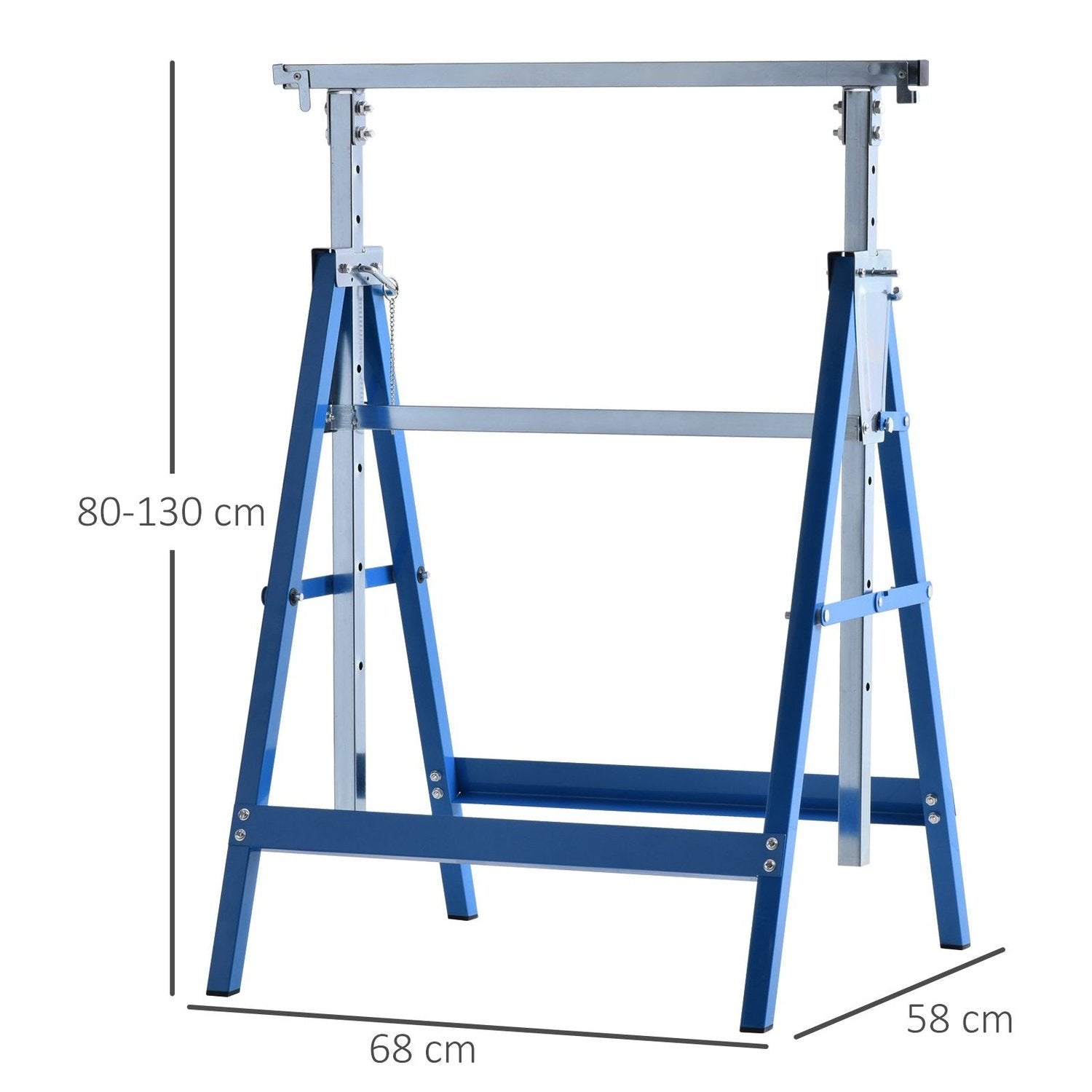 2 X Ställningsbock, Hopfällbar Bock, Höjdjusterbar Upp Till 200 Kg, Stål, Blå, 68X58X80-130Cm