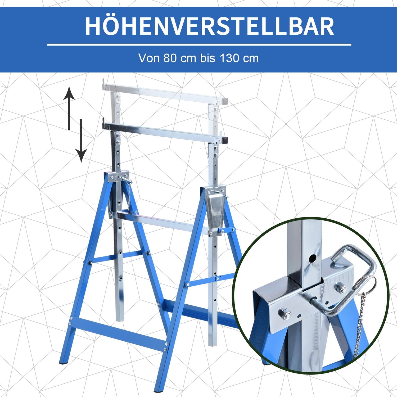 2 X Ställningsbock, Hopfällbar Bock, Höjdjusterbar Upp Till 200 Kg, Stål, Blå, 68X58X80-130Cm