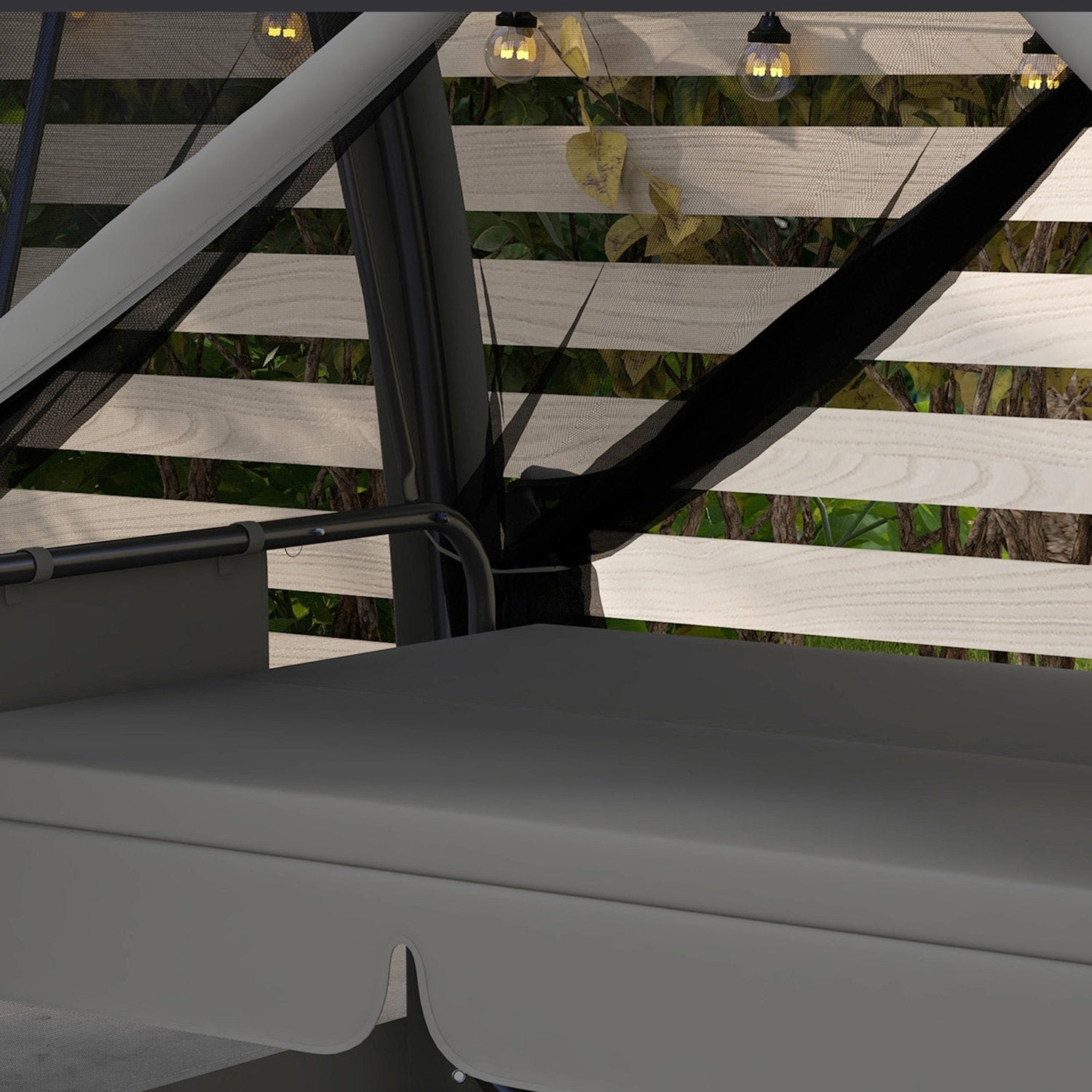 2-i-1 Grå Trädgårdsgungbänk, lutande 3-sits med kapell