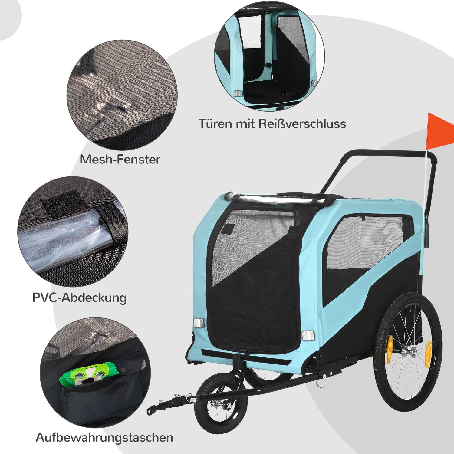 2-i-1 hundcykelvagn & barnvagn, reflekterande, blå