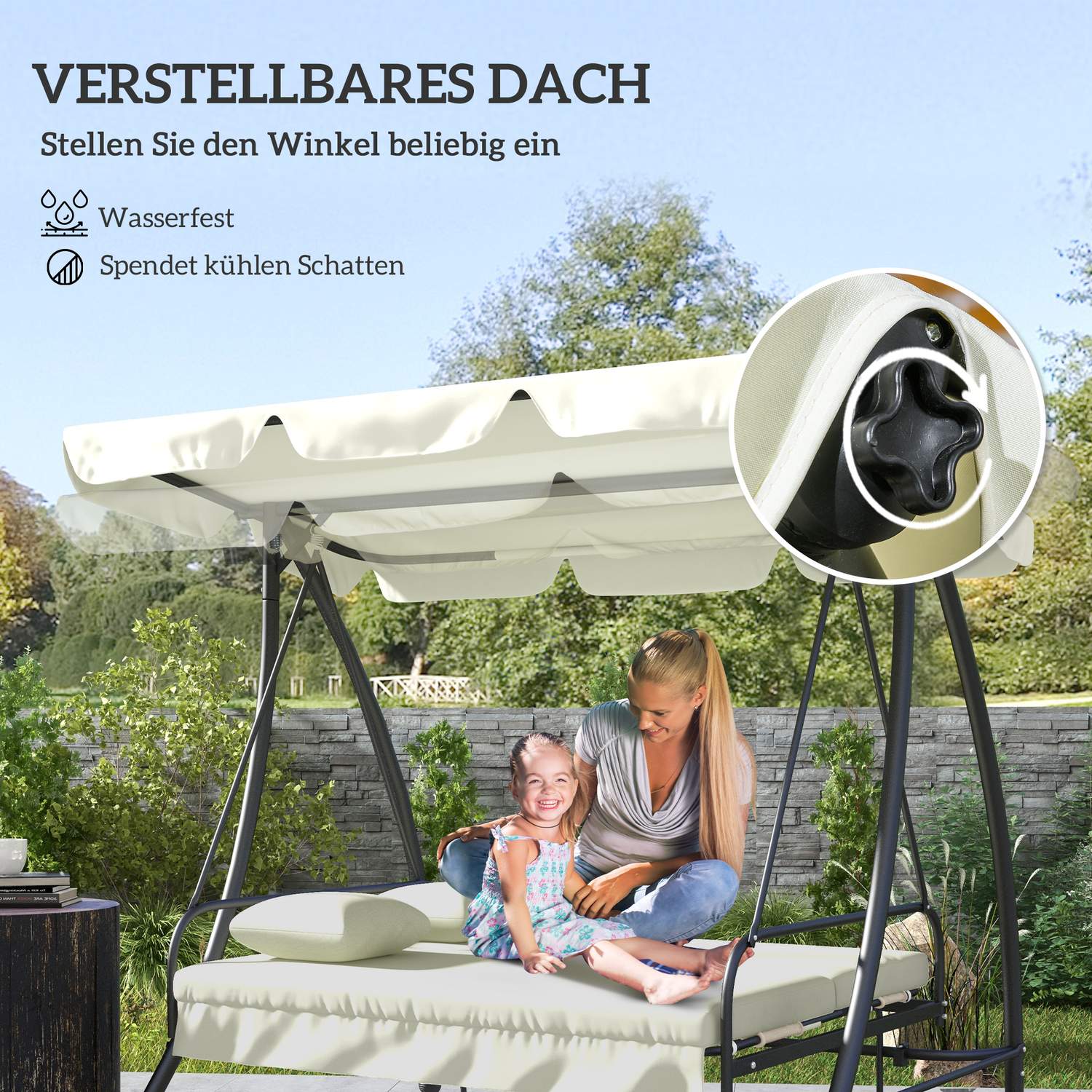 2-i-1 liggande 3-sits trädgårdsgunga, gräddvit, 240 kg belastning