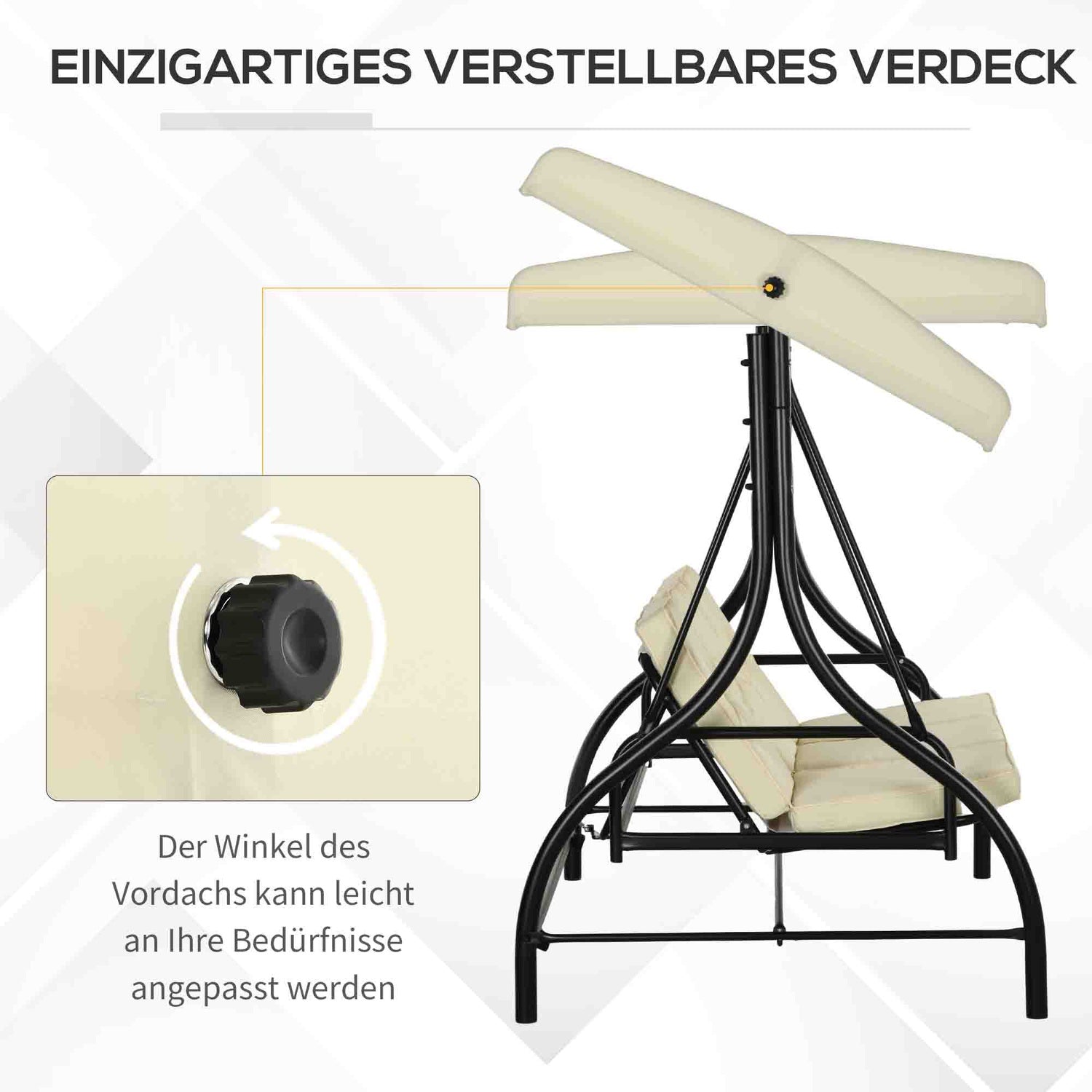 2-i-1 liggande trädgårdsgunga, 3-sits, justerbar kapell