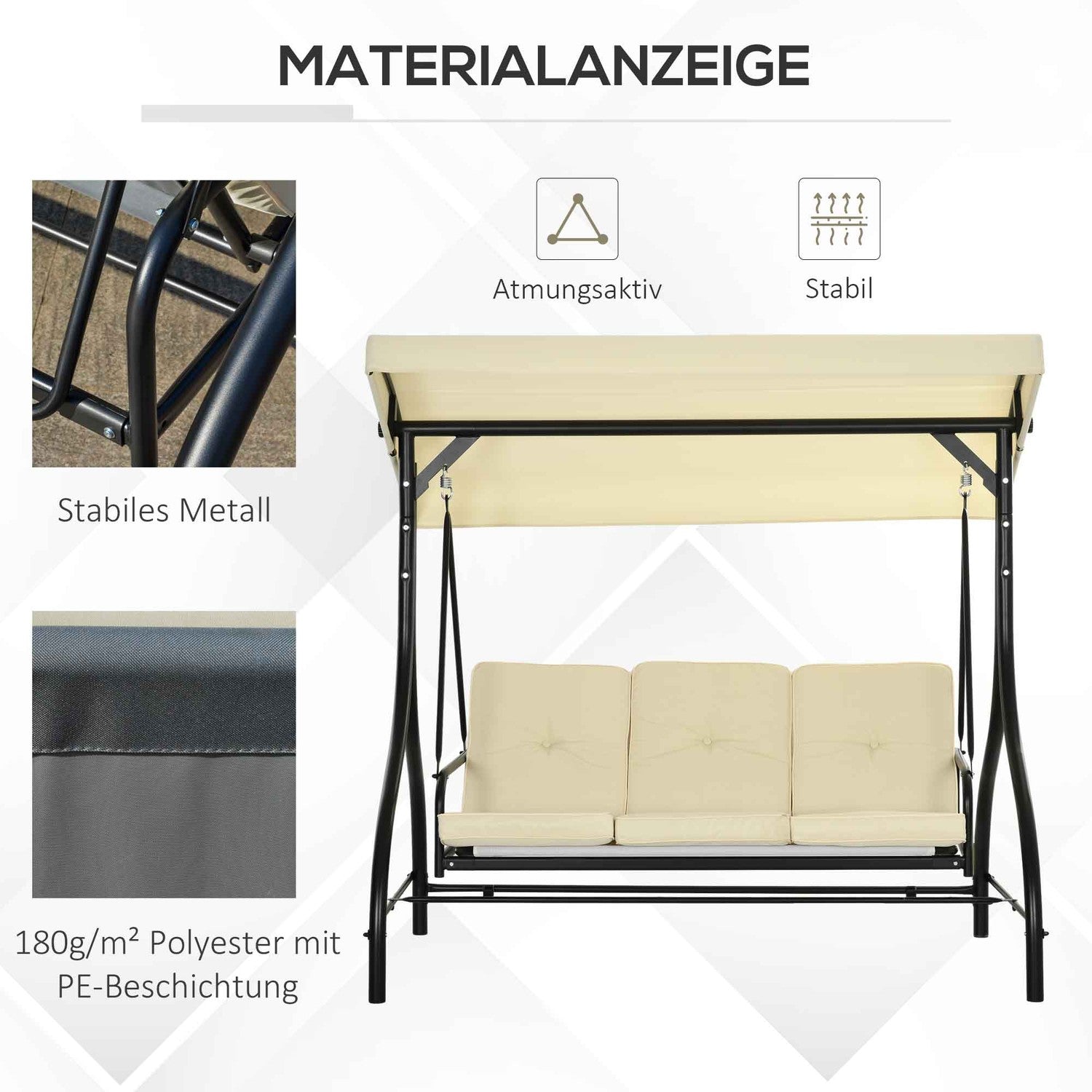 2-i-1 liggande trädgårdsgunga, 3-sits, justerbar kapell