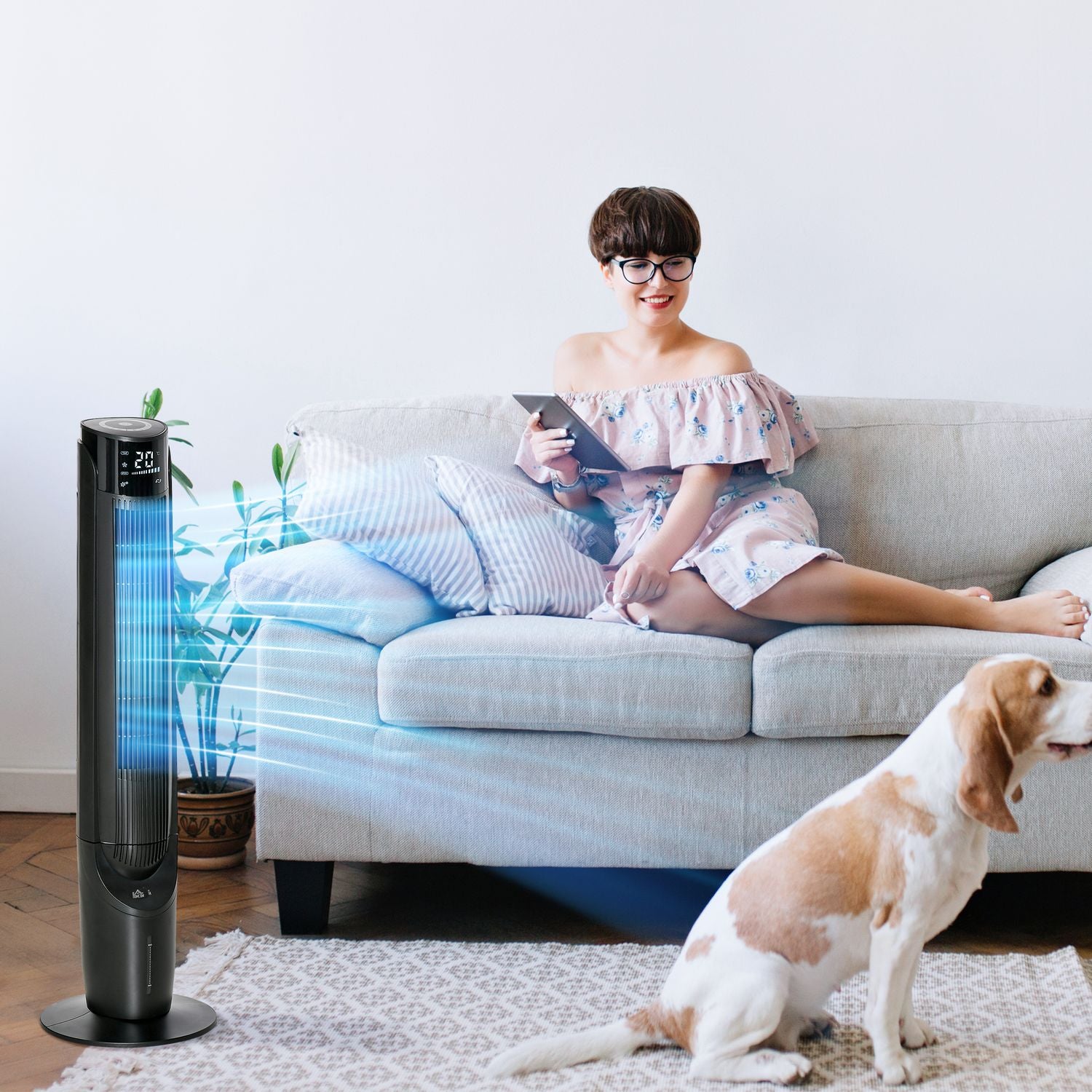 2-i-1 tornfläkt och luftkylare, 4 lägen, fjärrkontroll