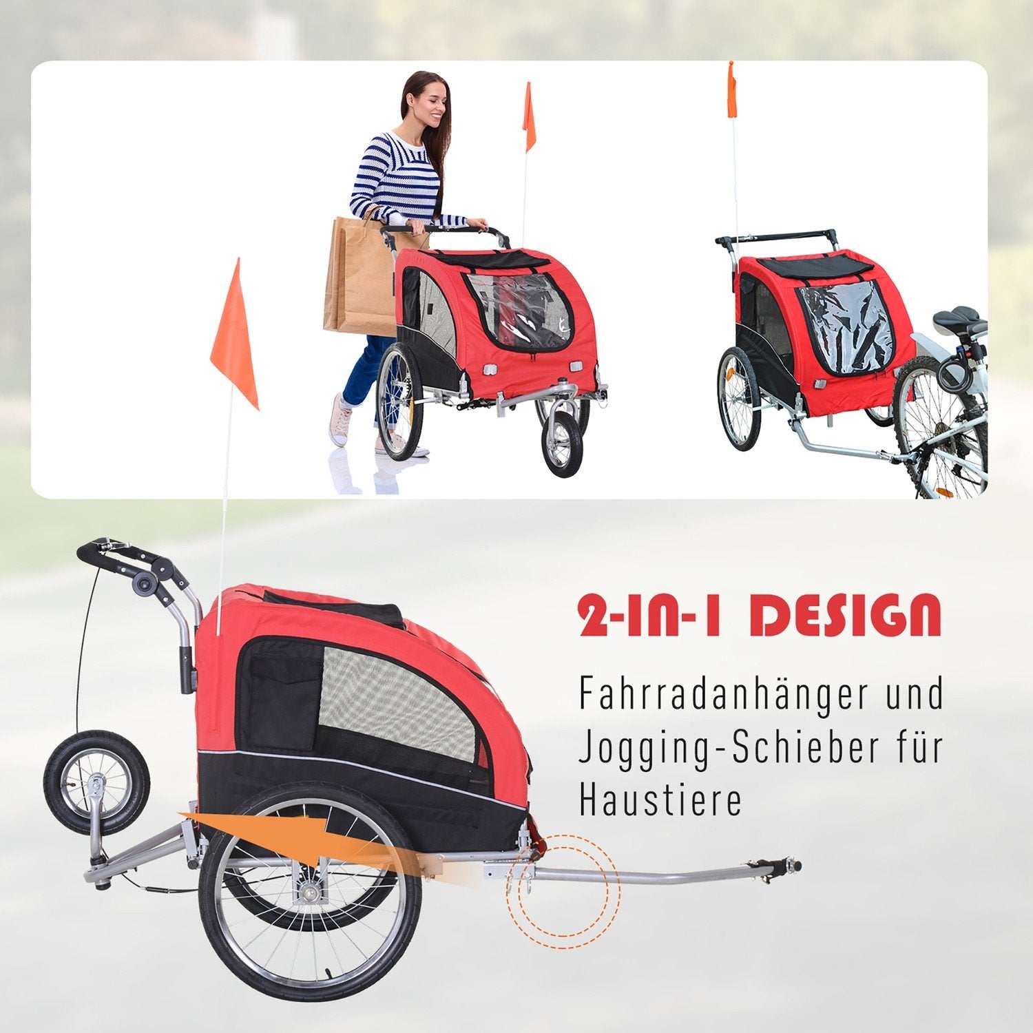 Hundsläp Jogger Cykelsläp Hundcykelsläp Röd+Svart 155 X 83 X 108 Cm