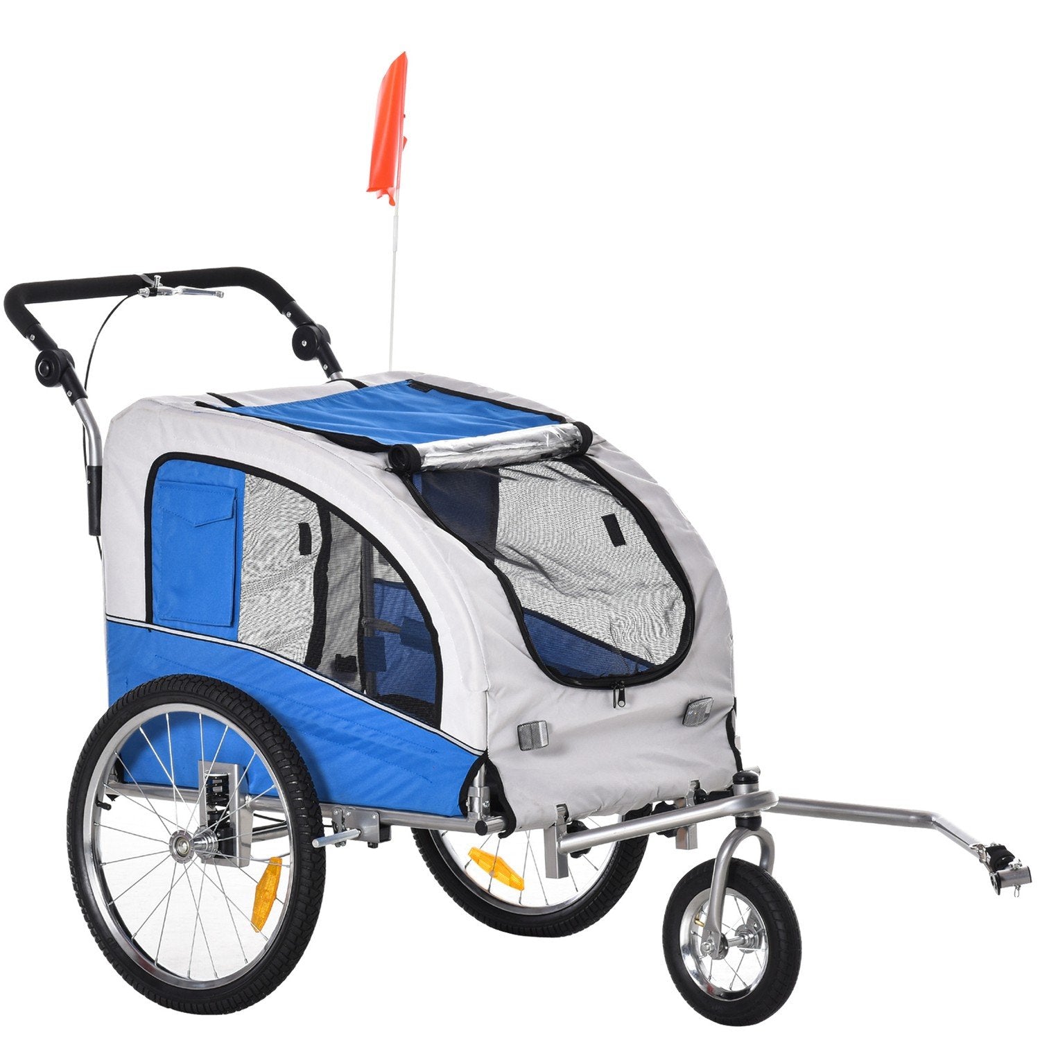 2 I 1 Hundsläp Jogger Cykelsläp Hundcykelvagn Blå + Grå 155 X 83 X 108 Cm