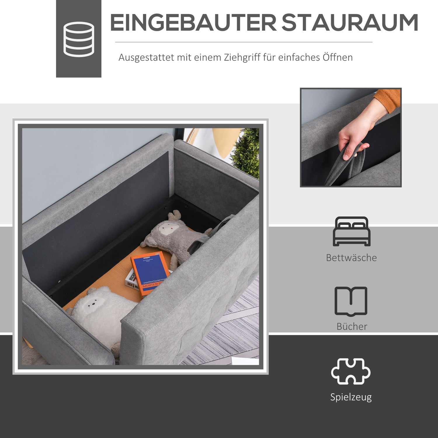 2-sits grå tygsoffa med avtagbara kuddar