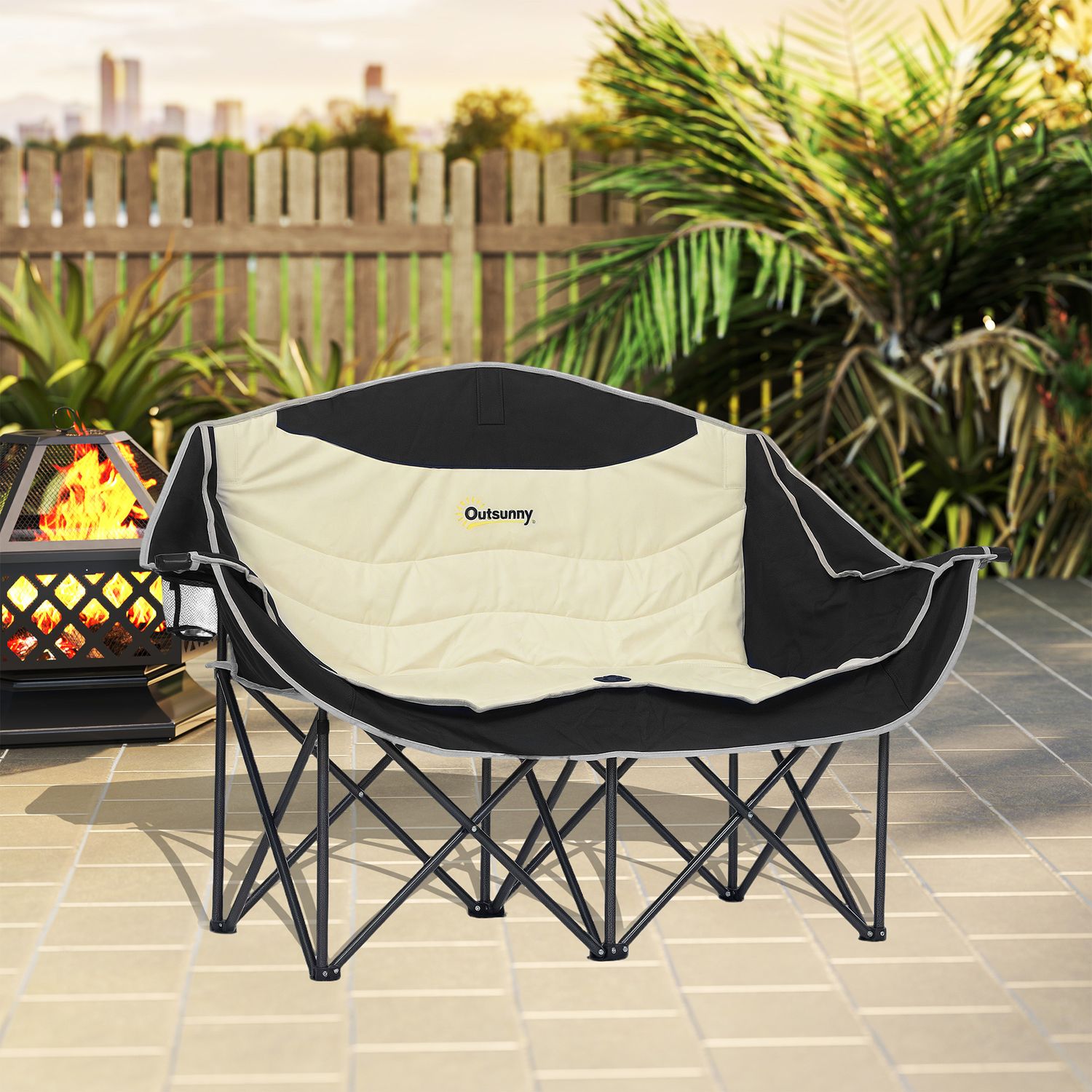 2-sits hopfällbar campingstol med mugghållare, kapacitet 250 kg