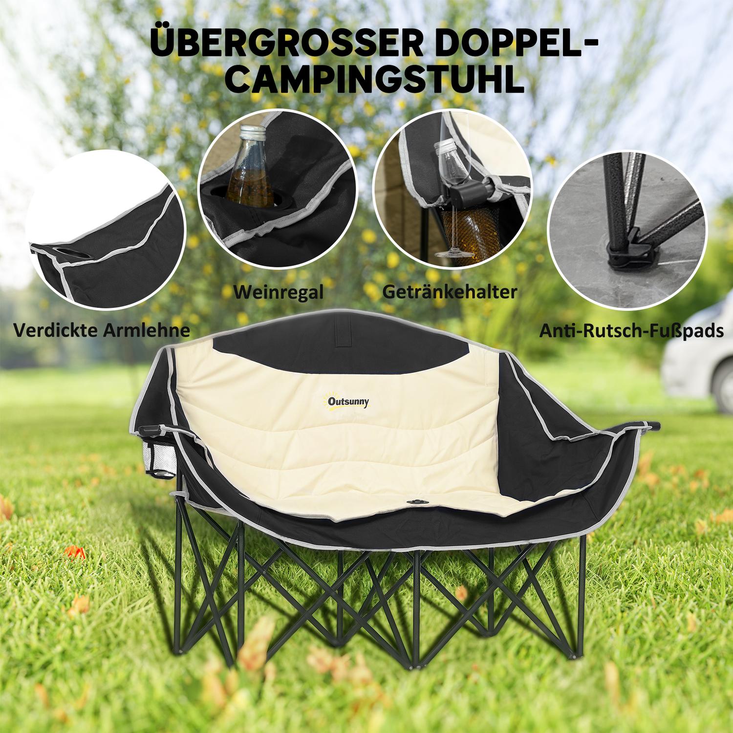 2-sits hopfällbar campingstol med mugghållare, kapacitet 250 kg