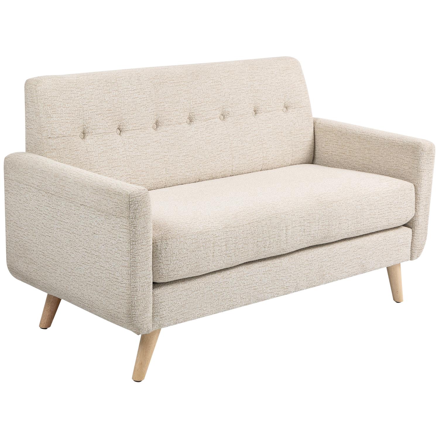 2-sits sammetssoffa, beige – bekväma kuddar och träben