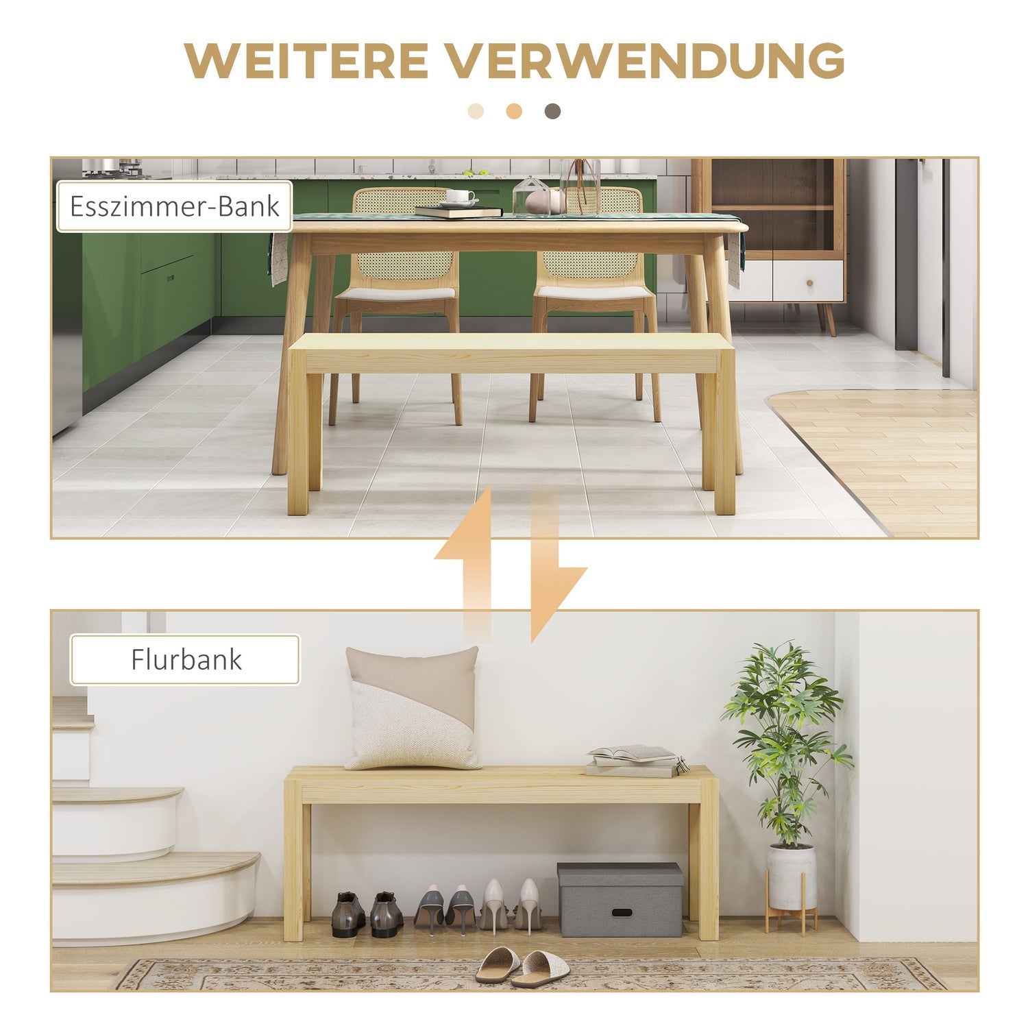 2-sits matsalsbänk i furu, 120x33x45 cm, kapacitet 240 kg