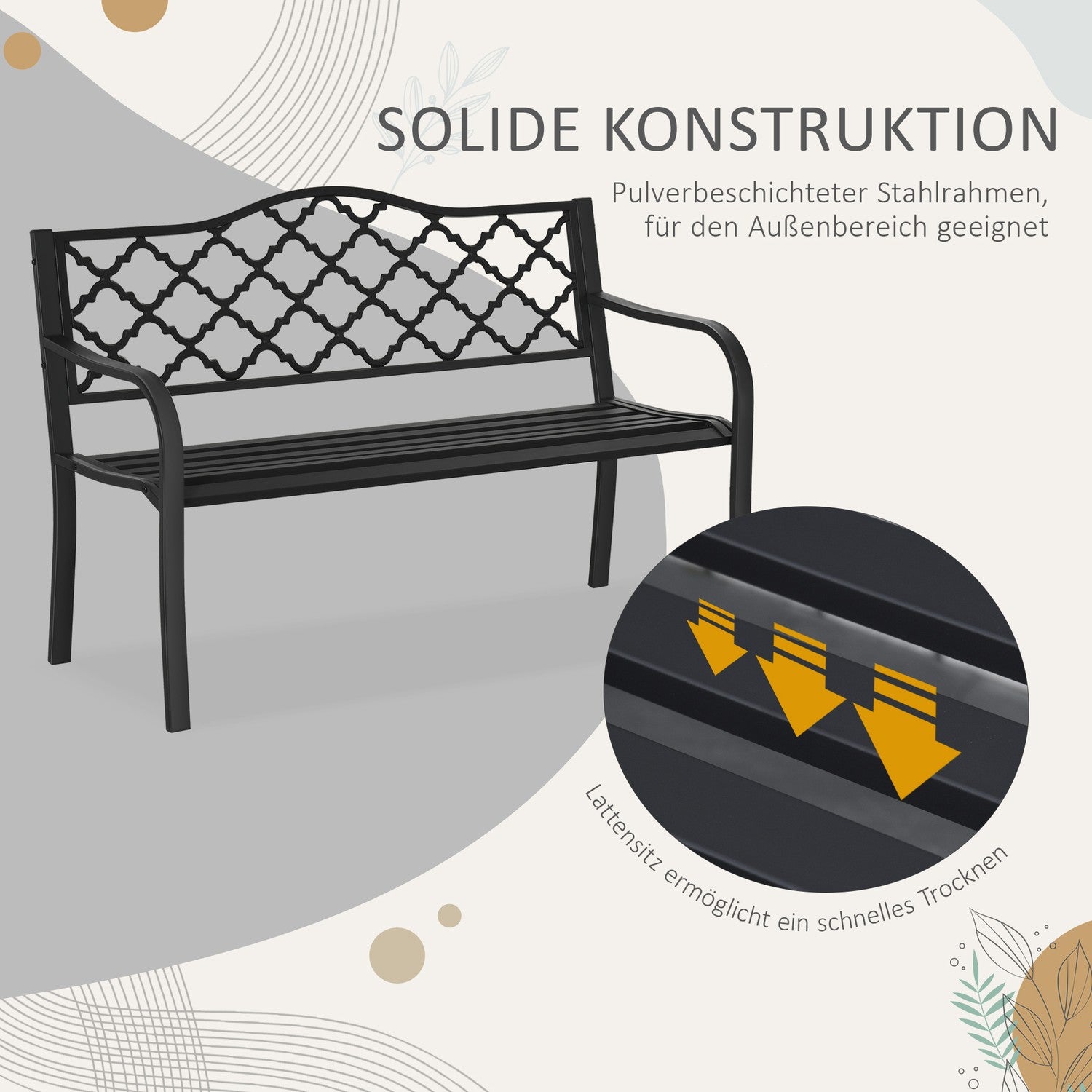 2-sits metall trädgårdsbänk, elegant svart gjutjärn