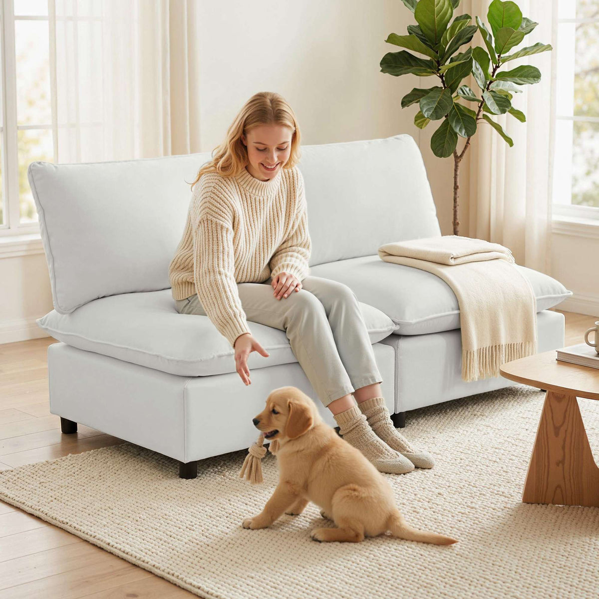 2-sits modulsoffa, 146 cm konstläder, grå