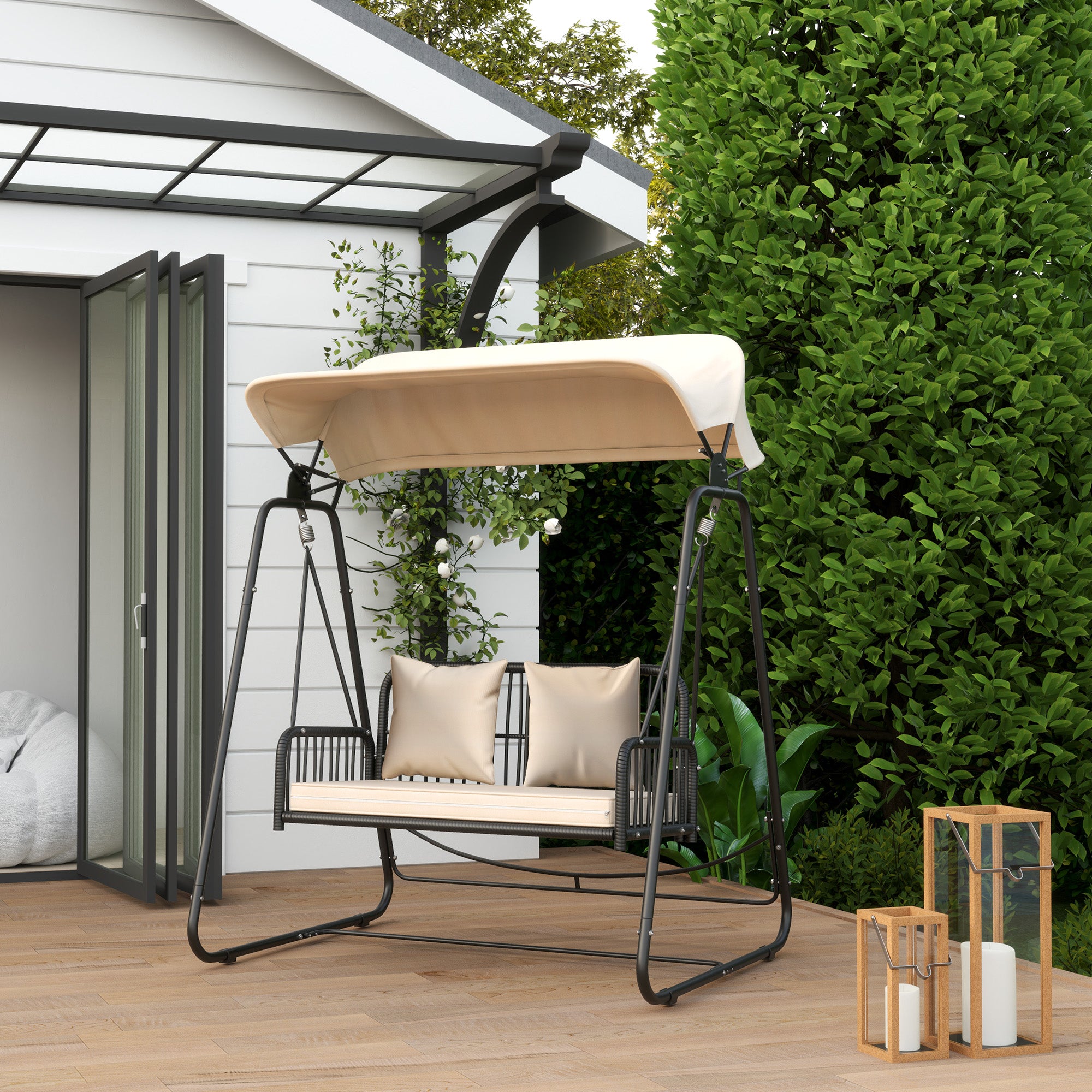 2-sits rotting trädgårdsgunga med kapell – Khaki