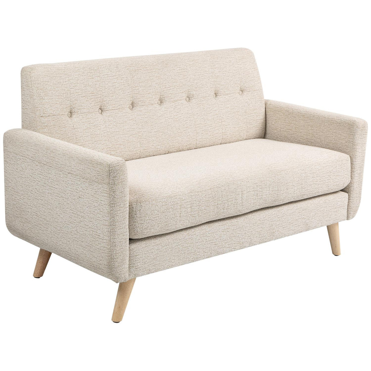 2-sits sammetssoffa, beige – bekväma kuddar och träben