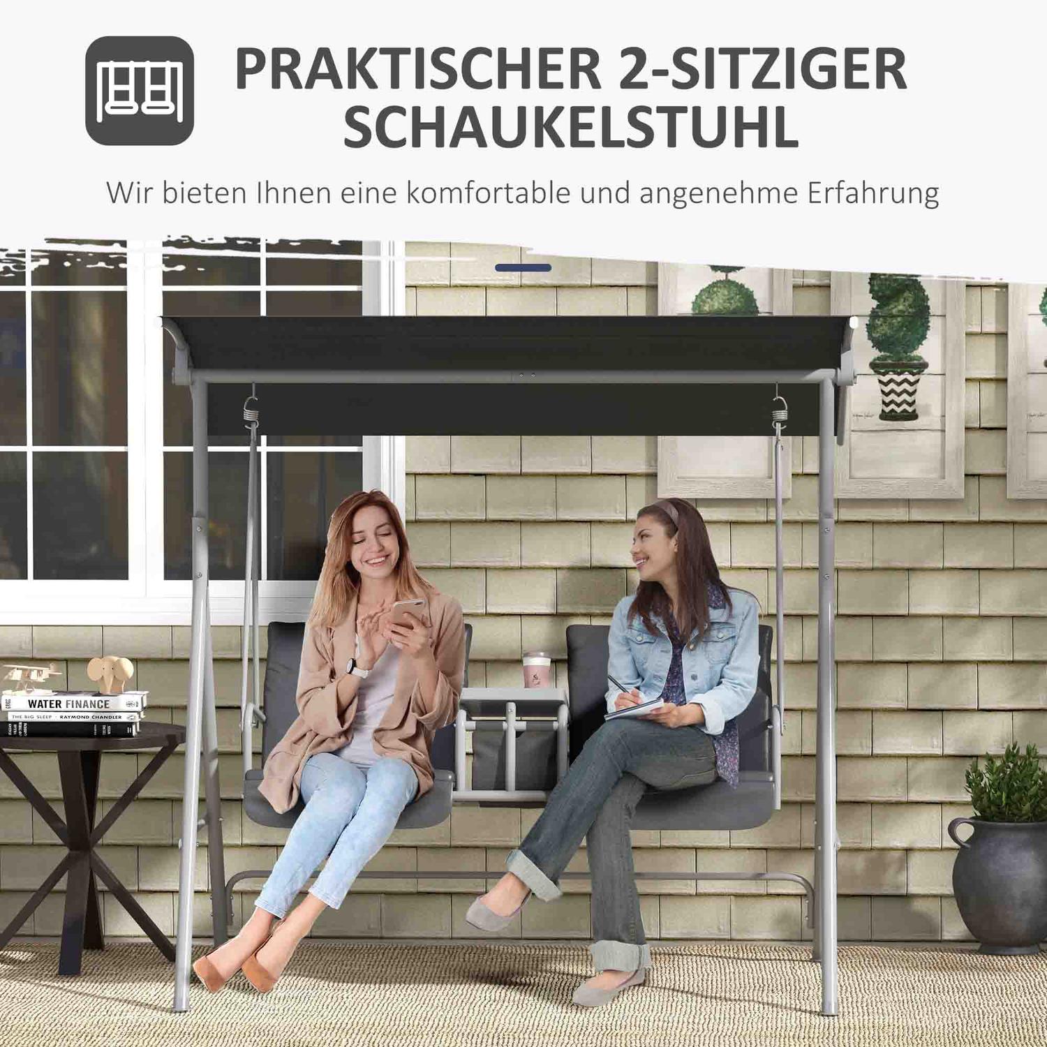 2-sits svart trädgårdsgunga med kapell och bricka