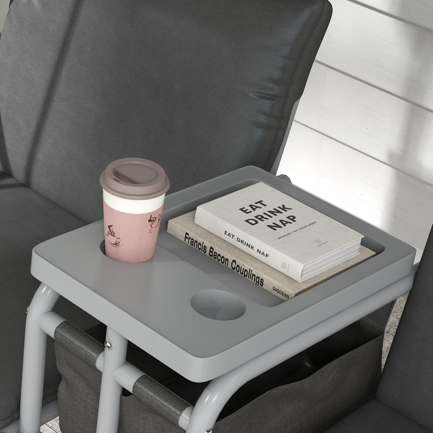 2-sits svart trädgårdsgunga med kapell och bricka