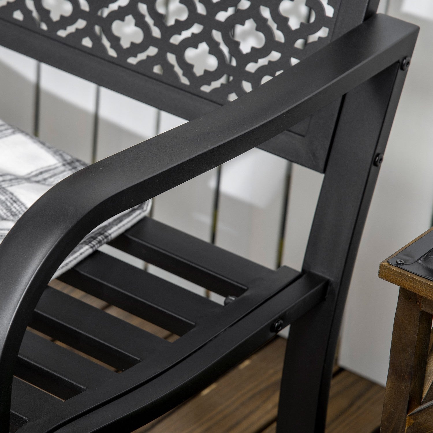 2-sits trädgårdsbänk i stål med armstöd, blommönster